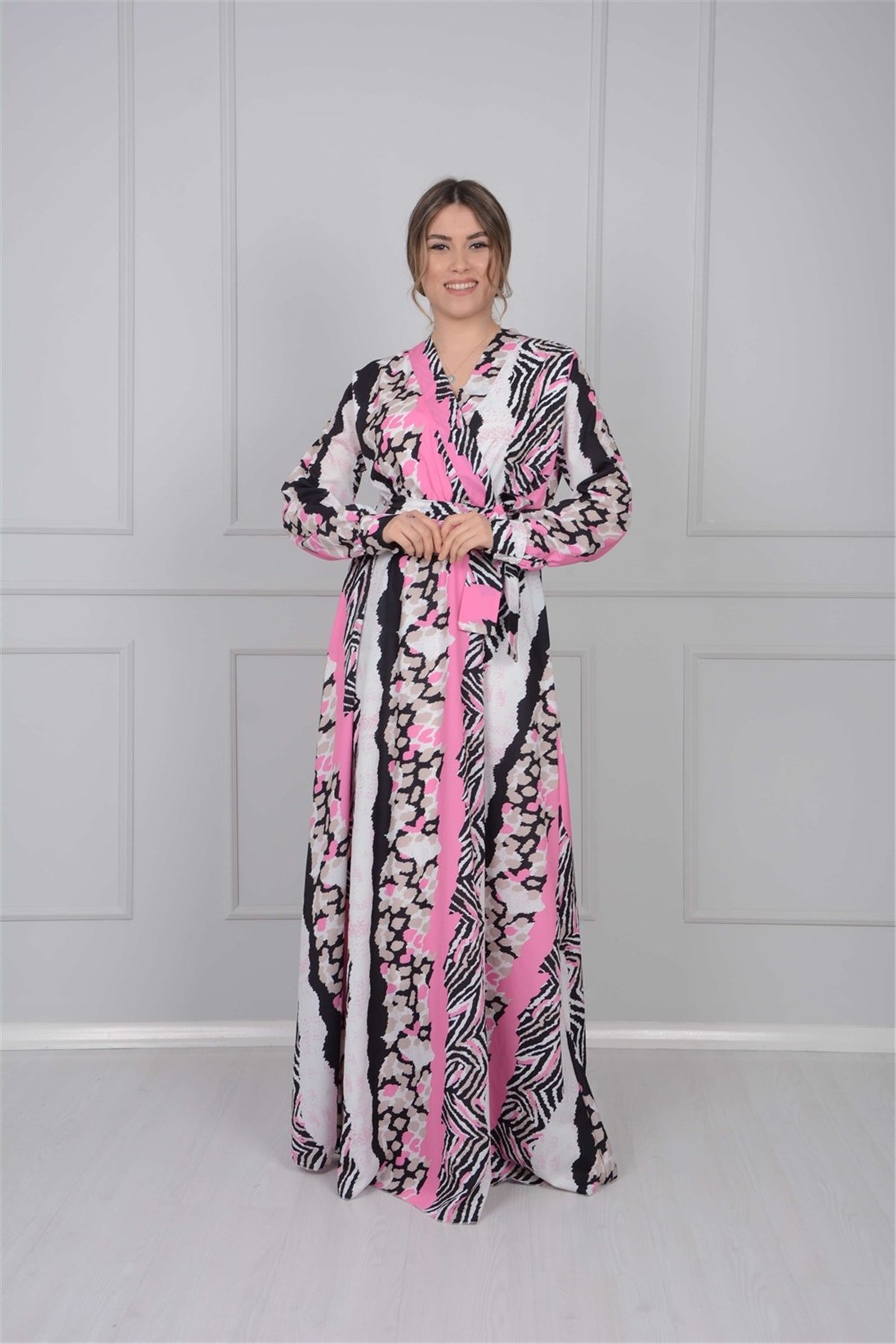 Jessica Kumaş Desenli Elbise - Pembe
