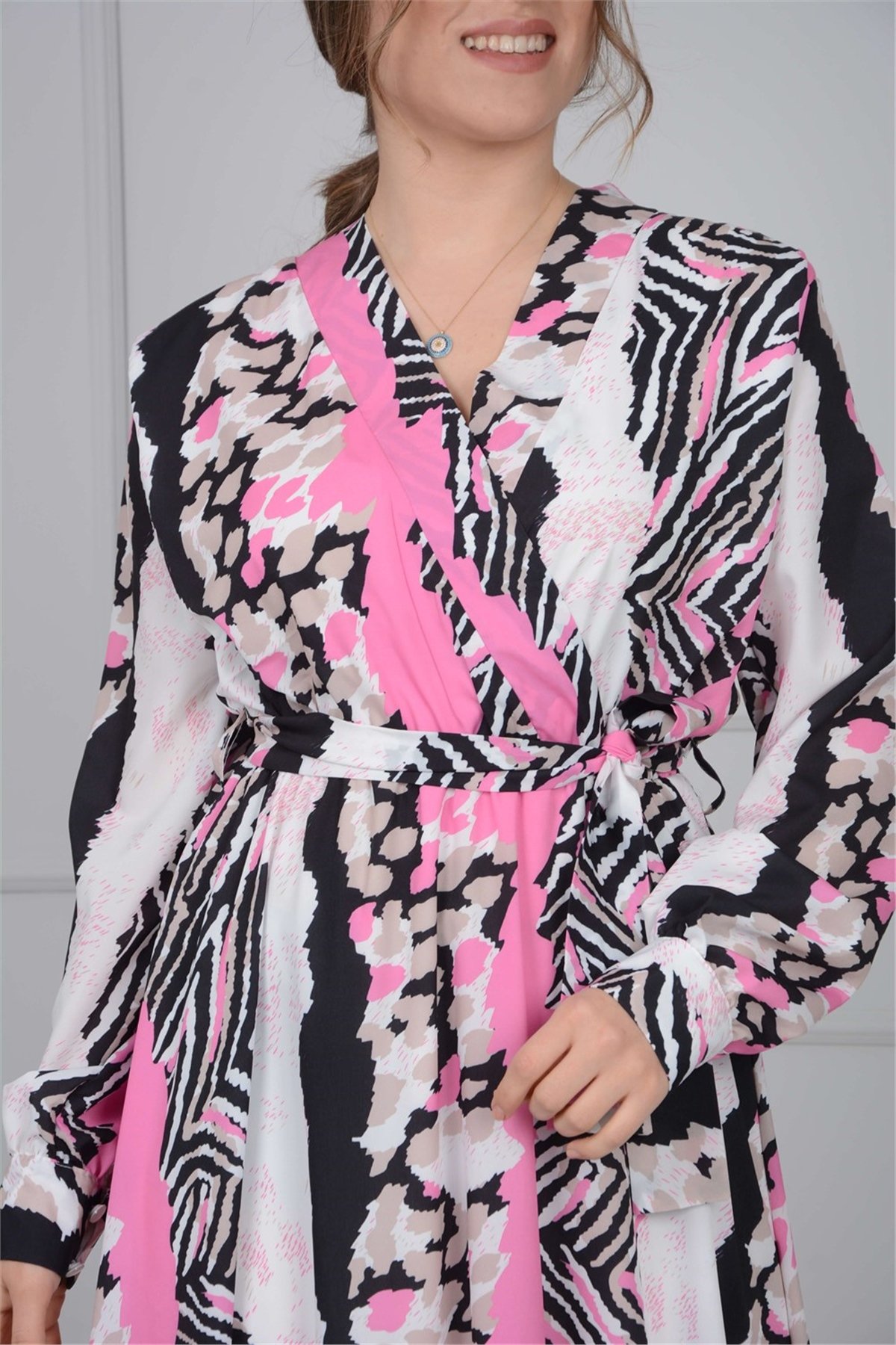 Jessica Kumaş Desenli Elbise - Pembe