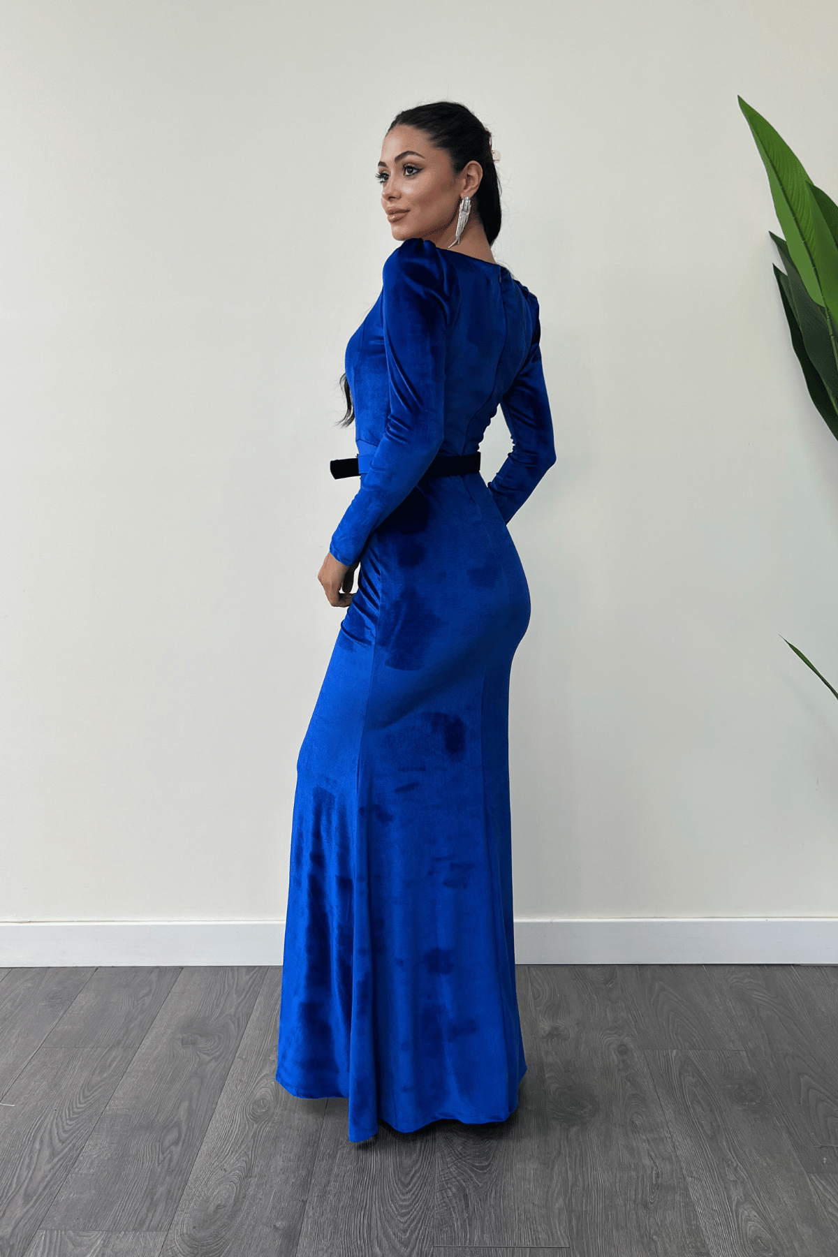 Velvet Fabric Heart Neck Fish Dress - SAKS BLUE