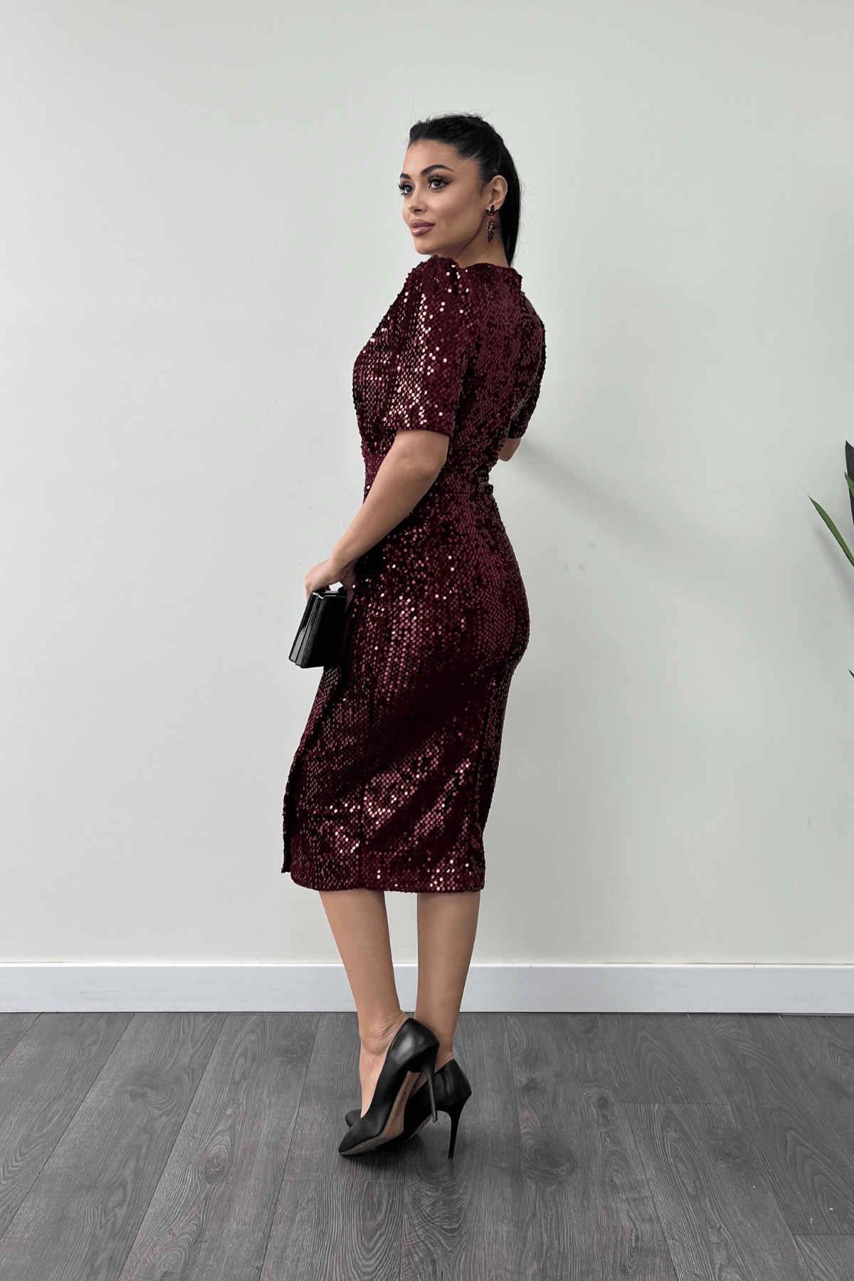 فستان جاكيت مخملي ترتر - بورجوندي