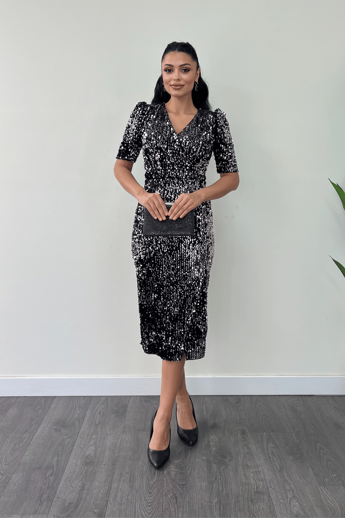 Velvet Sequin Jacket Dress - Silver