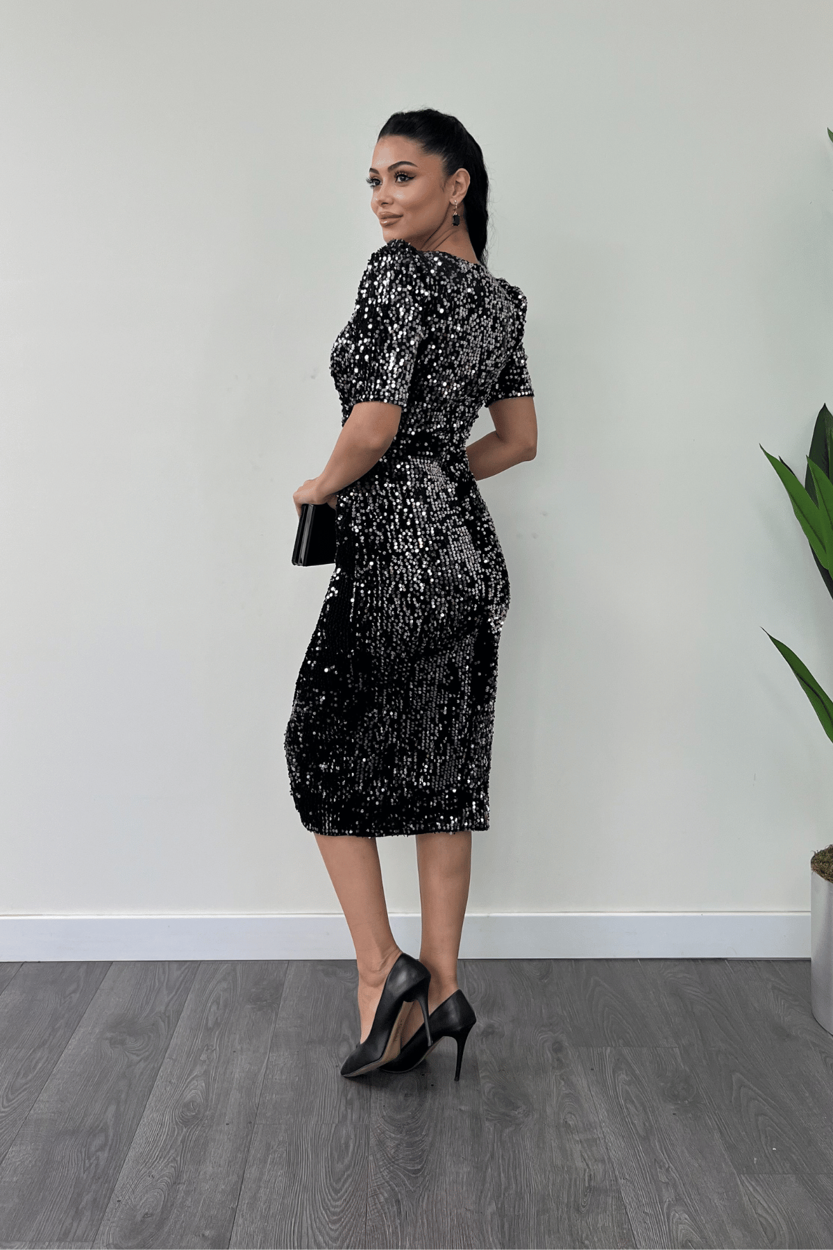 Velvet Sequin Jacket Dress - Silver