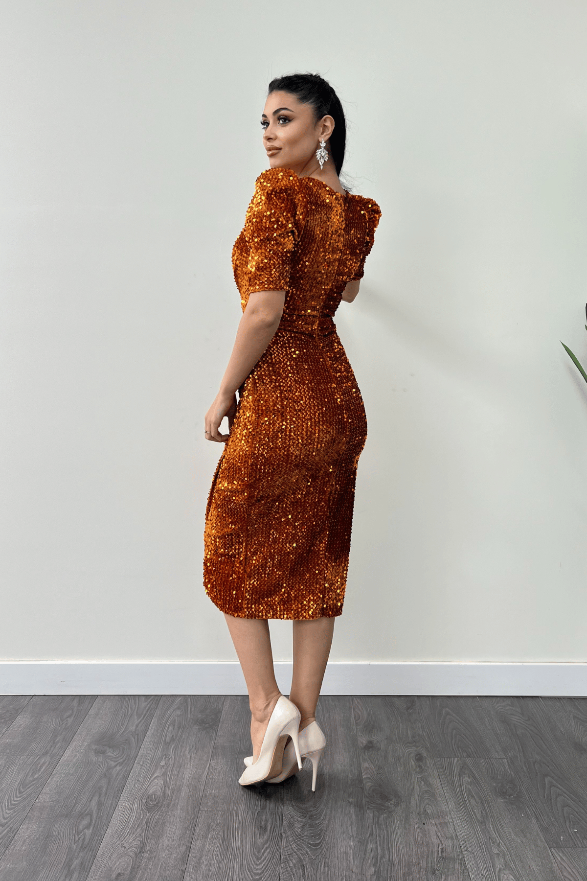 فستان جاكيت مخملي ترتر - خردل