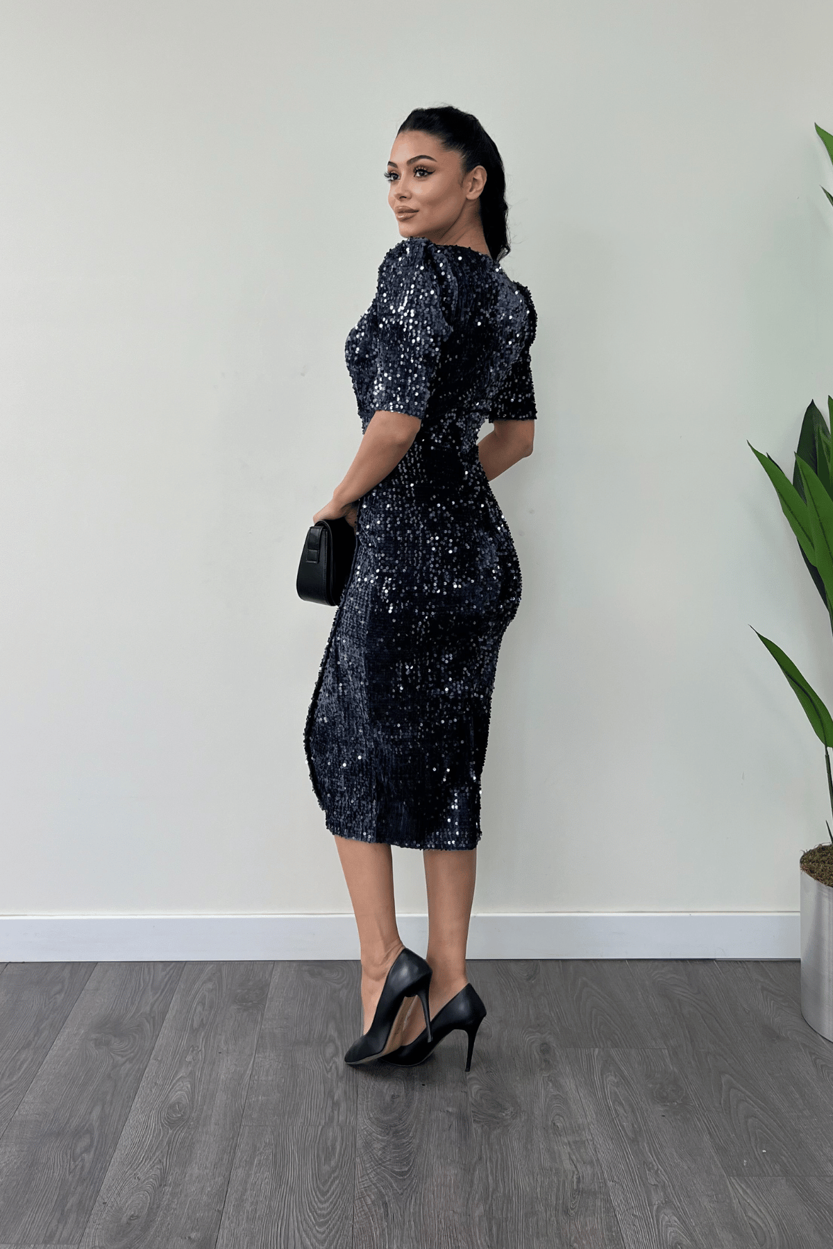 فستان جاكيت مخملي ترتر - الأزرق الداكن