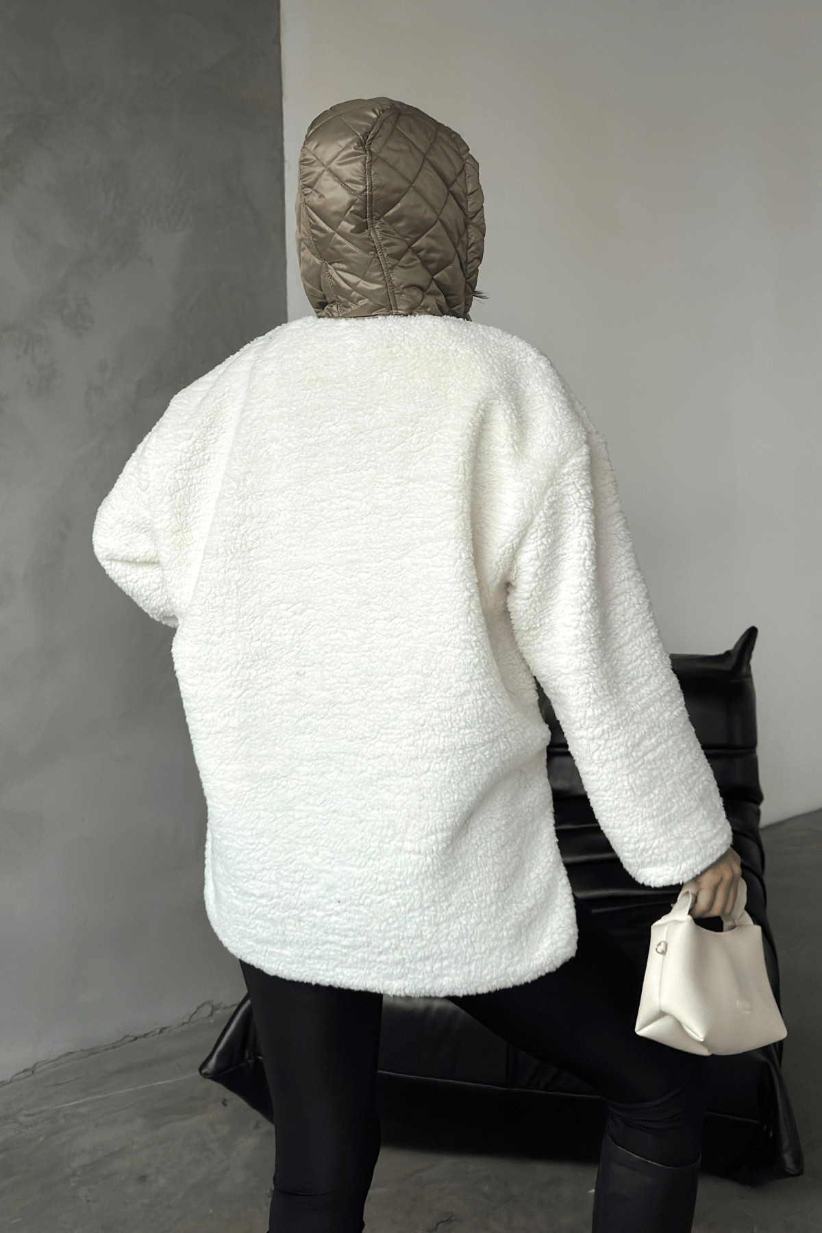 Kapitone Kumaş Peluş Garnili Ceket - HAKİ YEŞİLİ