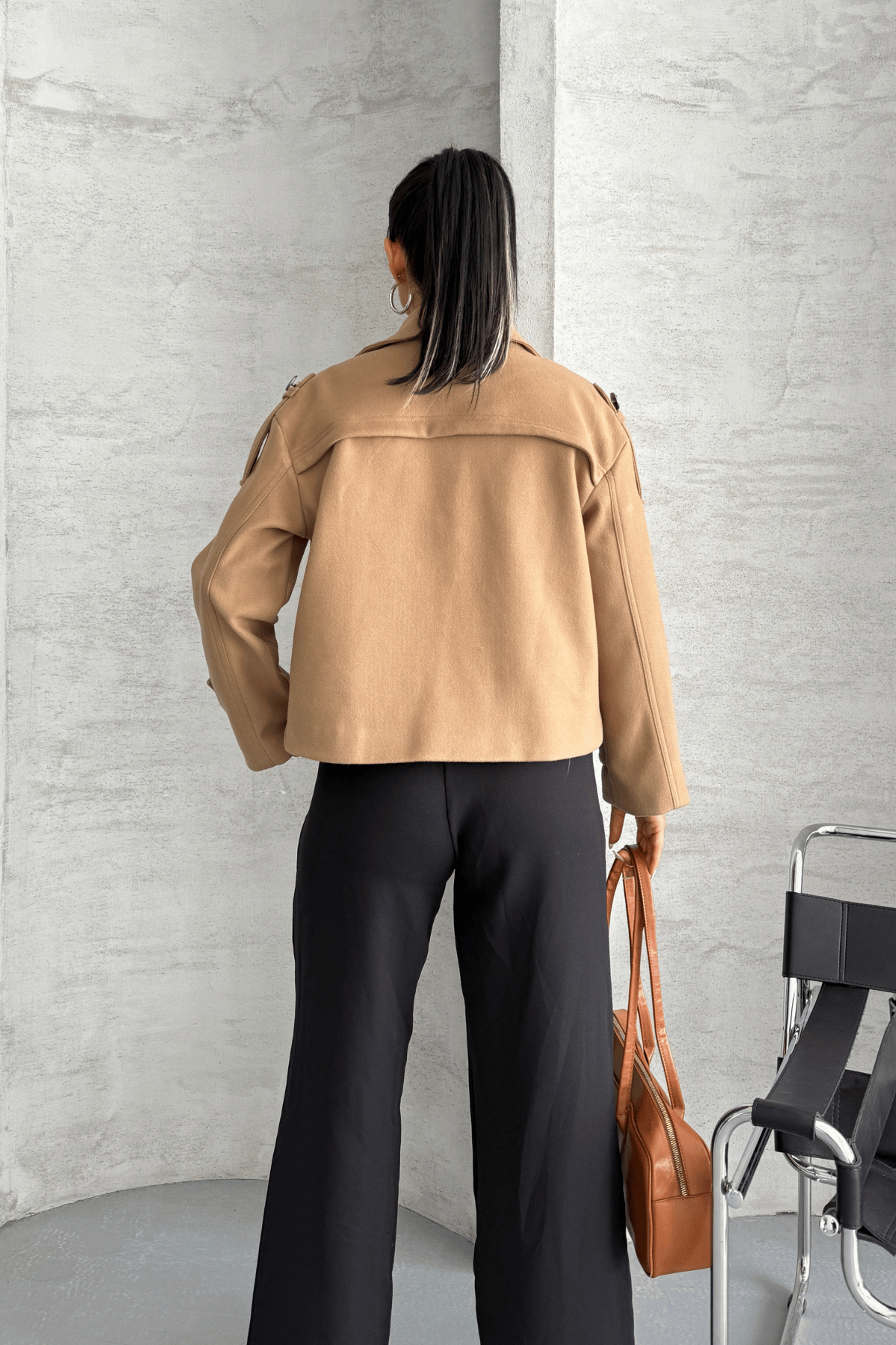 Kaşe Kumaş Bomber Mont - AÇIK KAHVE