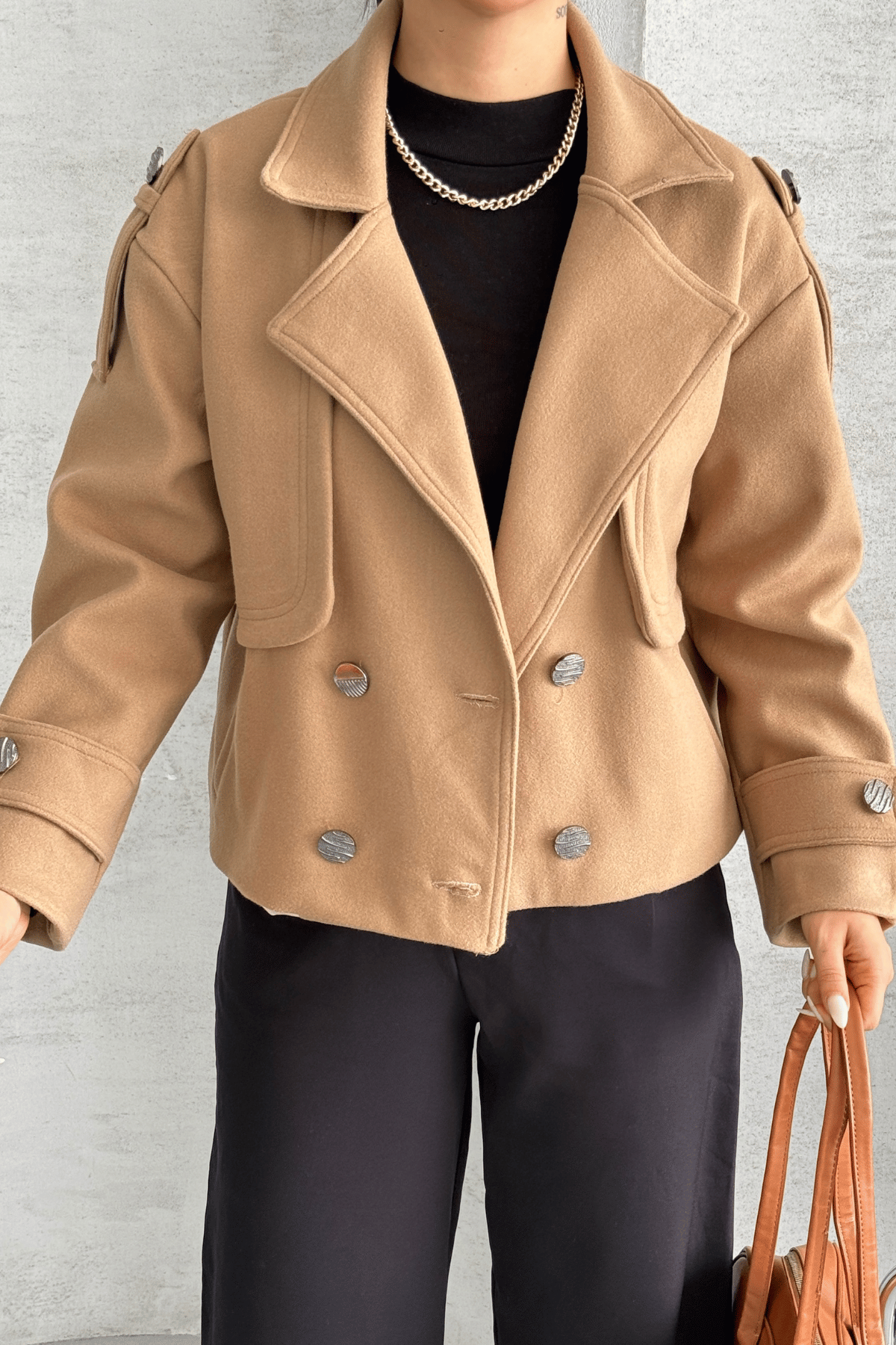 Kaşe Kumaş Bomber Mont - AÇIK KAHVE