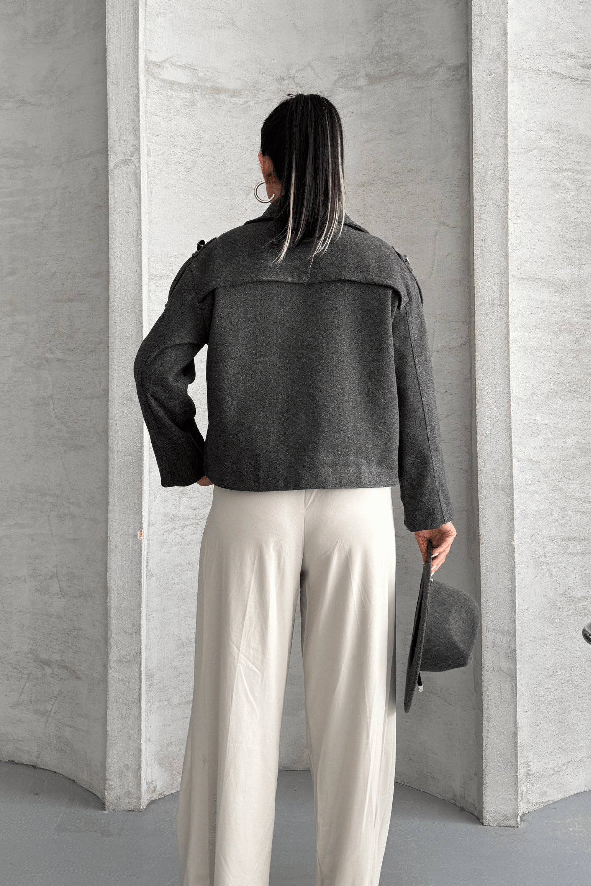 Kaşe Kumaş Bomber Mont - ANTRASİT