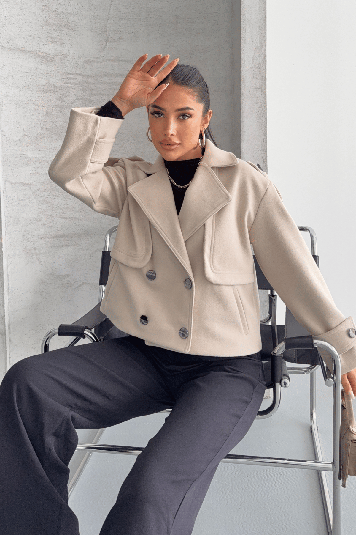 Kaşe Kumaş Bomber Mont - BEJ