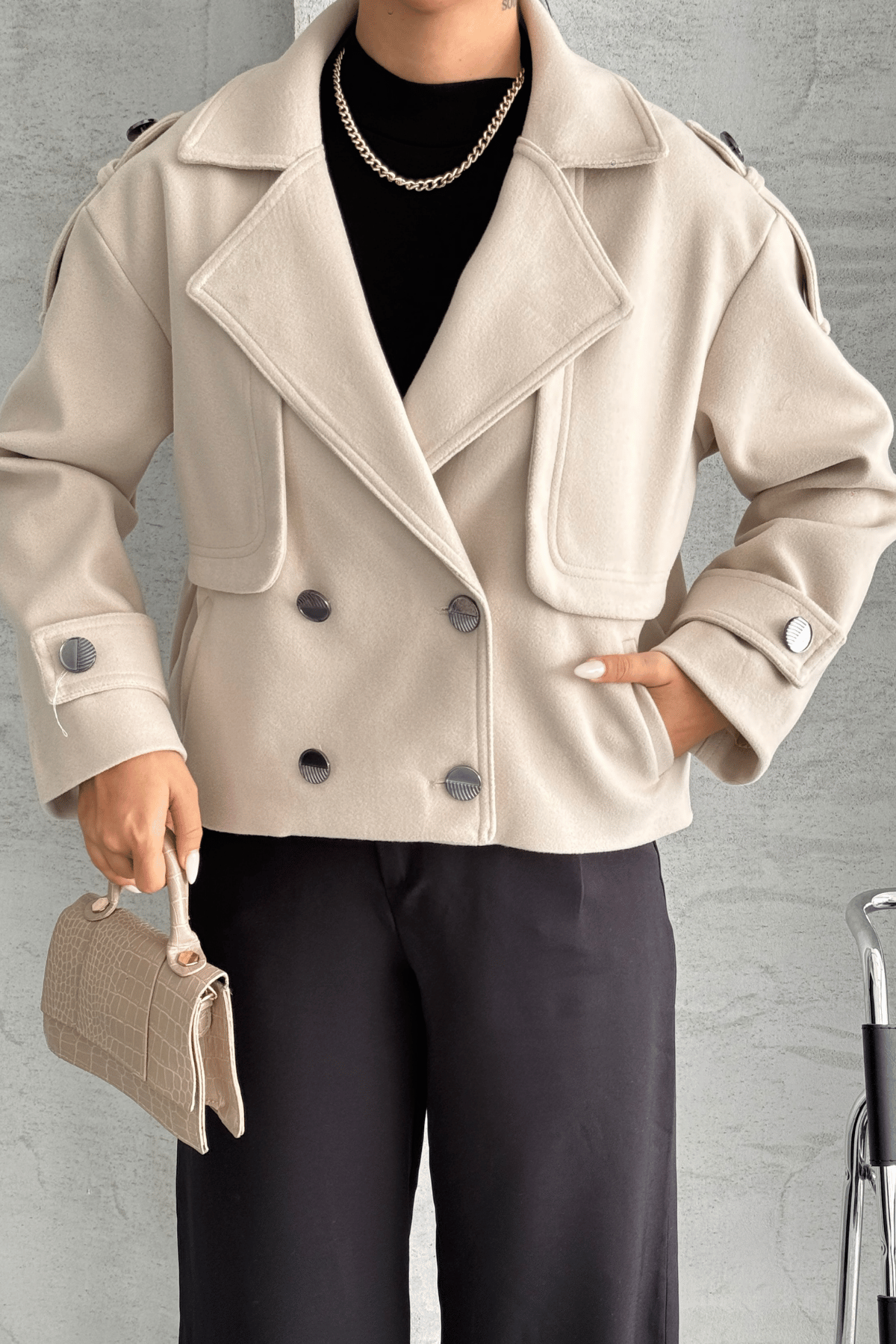 Kaşe Kumaş Bomber Mont - BEJ