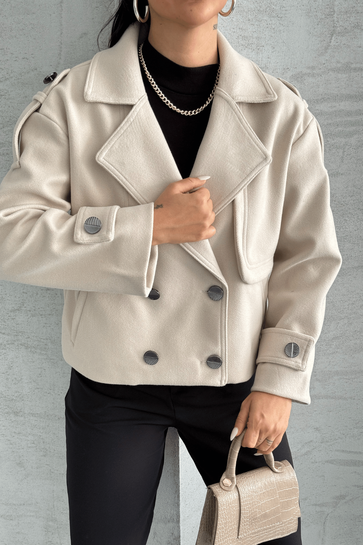 Kaşe Kumaş Bomber Mont - BEJ