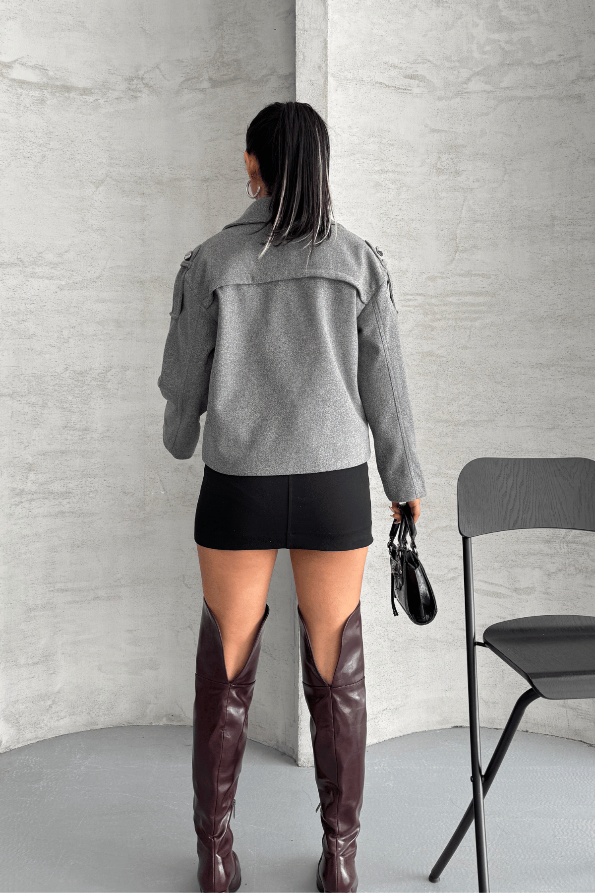 Kaşe Kumaş Bomber Mont - GRİ