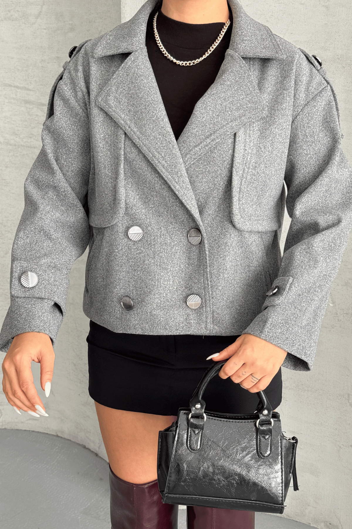 Kaşe Kumaş Bomber Mont - GRİ