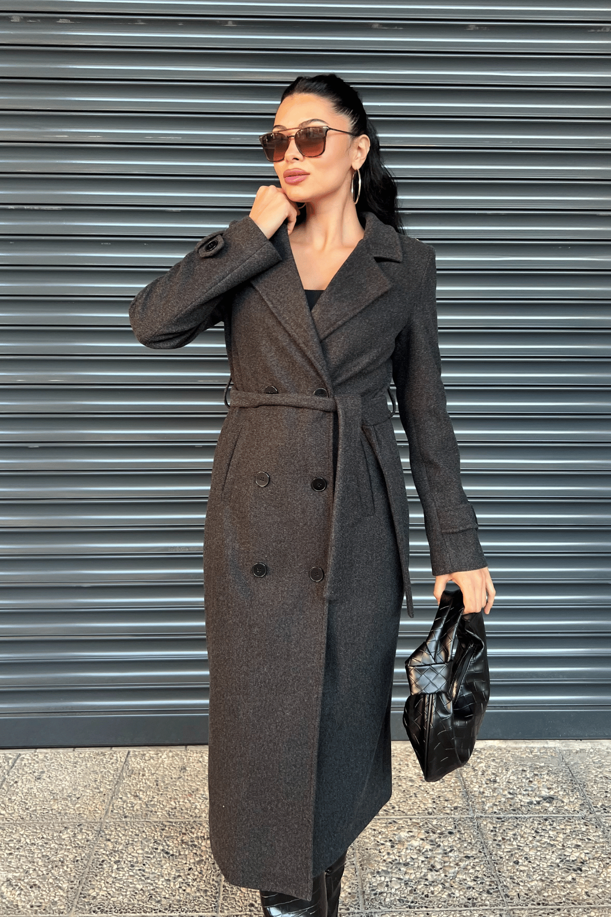 Kırçıllı Kaşe Kumaş Kaban - ANTRASİT