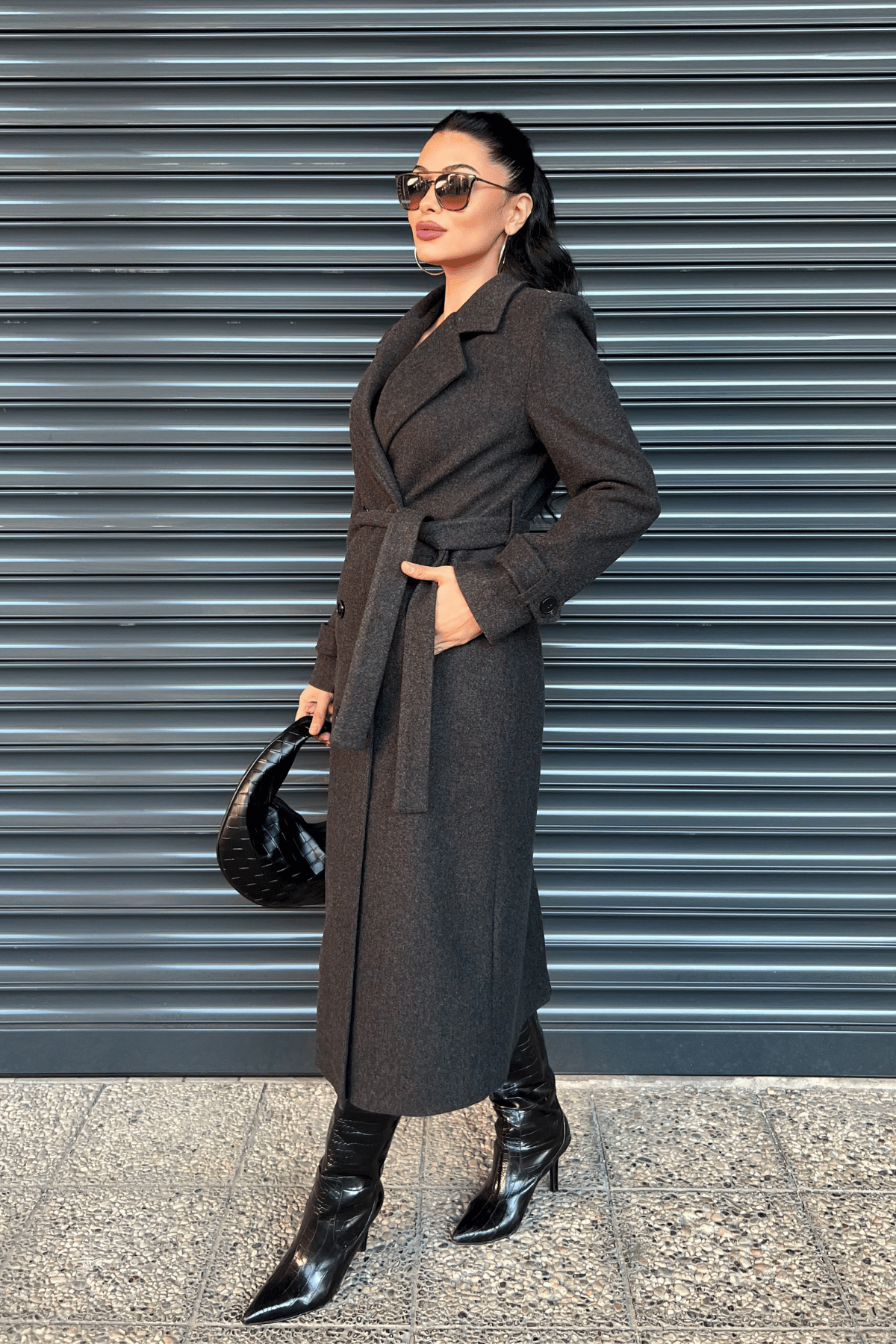 Kırçıllı Kaşe Kumaş Kaban - ANTRASİT