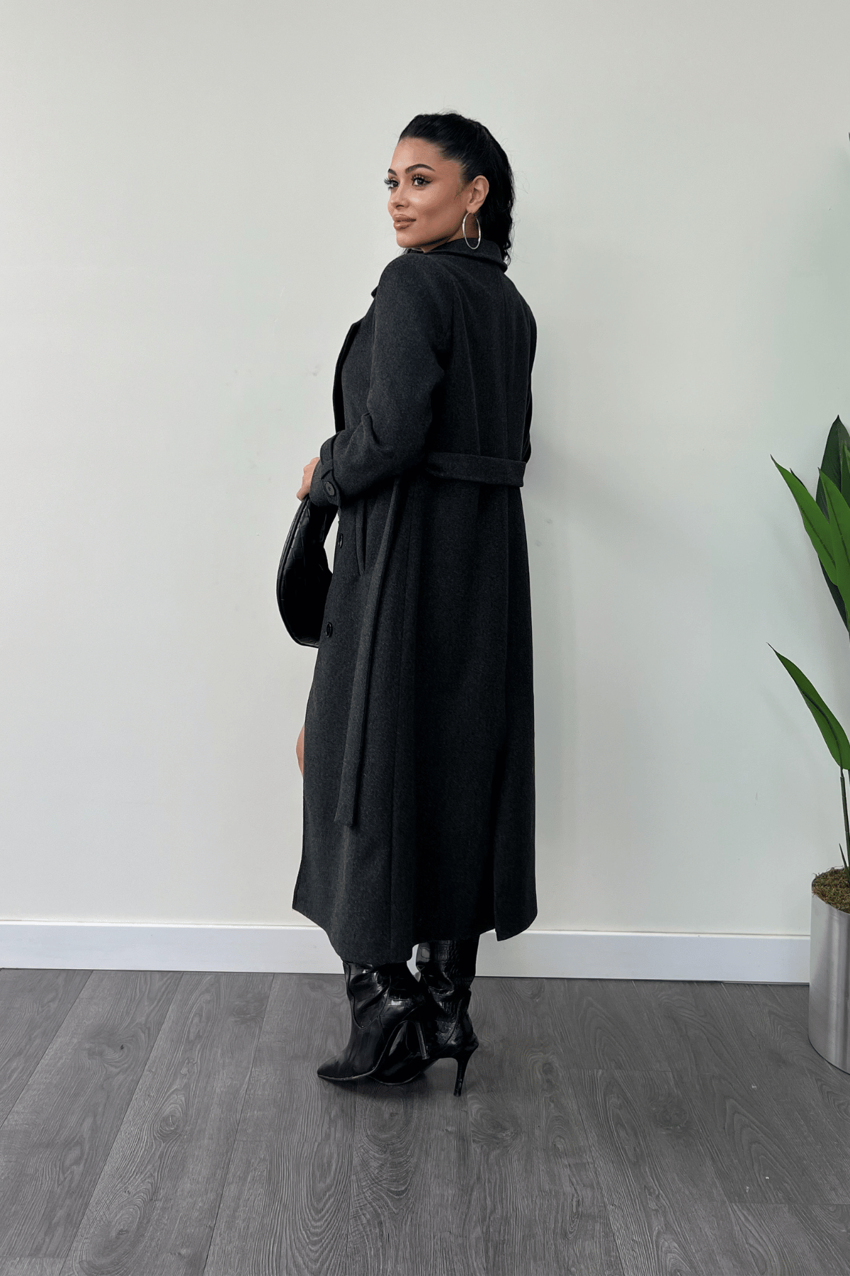 Kırçıllı Kaşe Kumaş Kaban - ANTRASİT