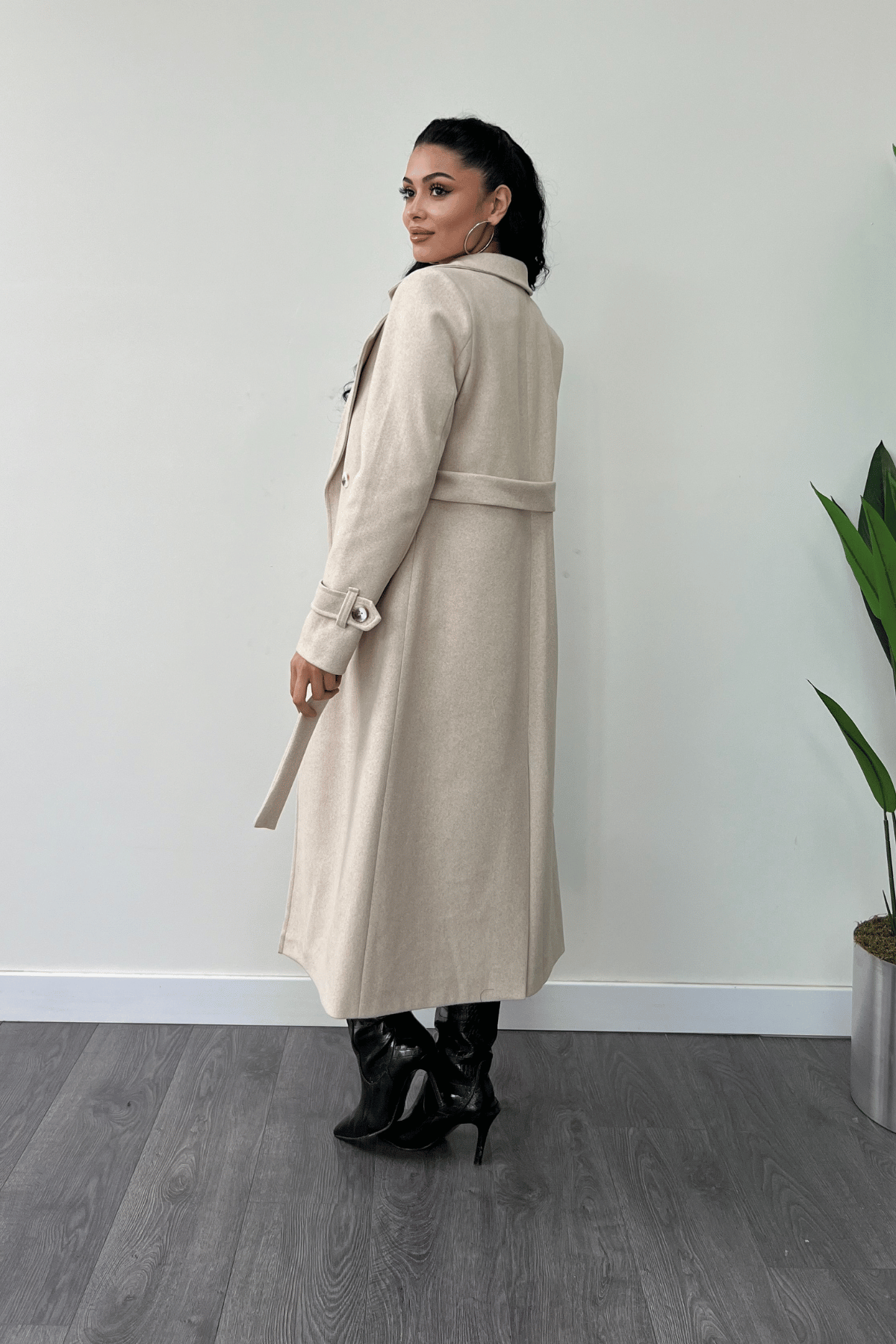 Kırçıllı Kaşe Kumaş Kaban - KREM