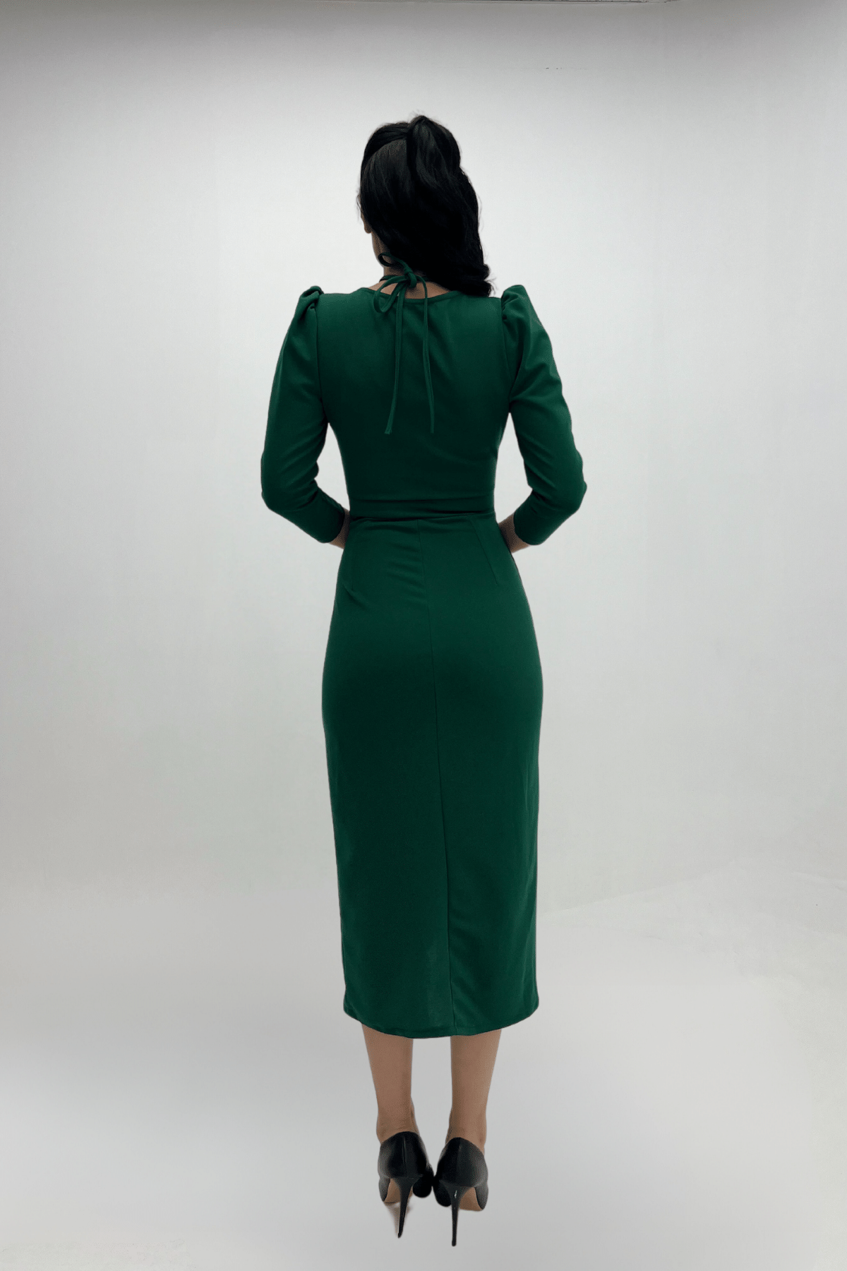 Krep Kumaş Gül Detaylı Ceket Elbise - ZÜMRÜT YEŞİL