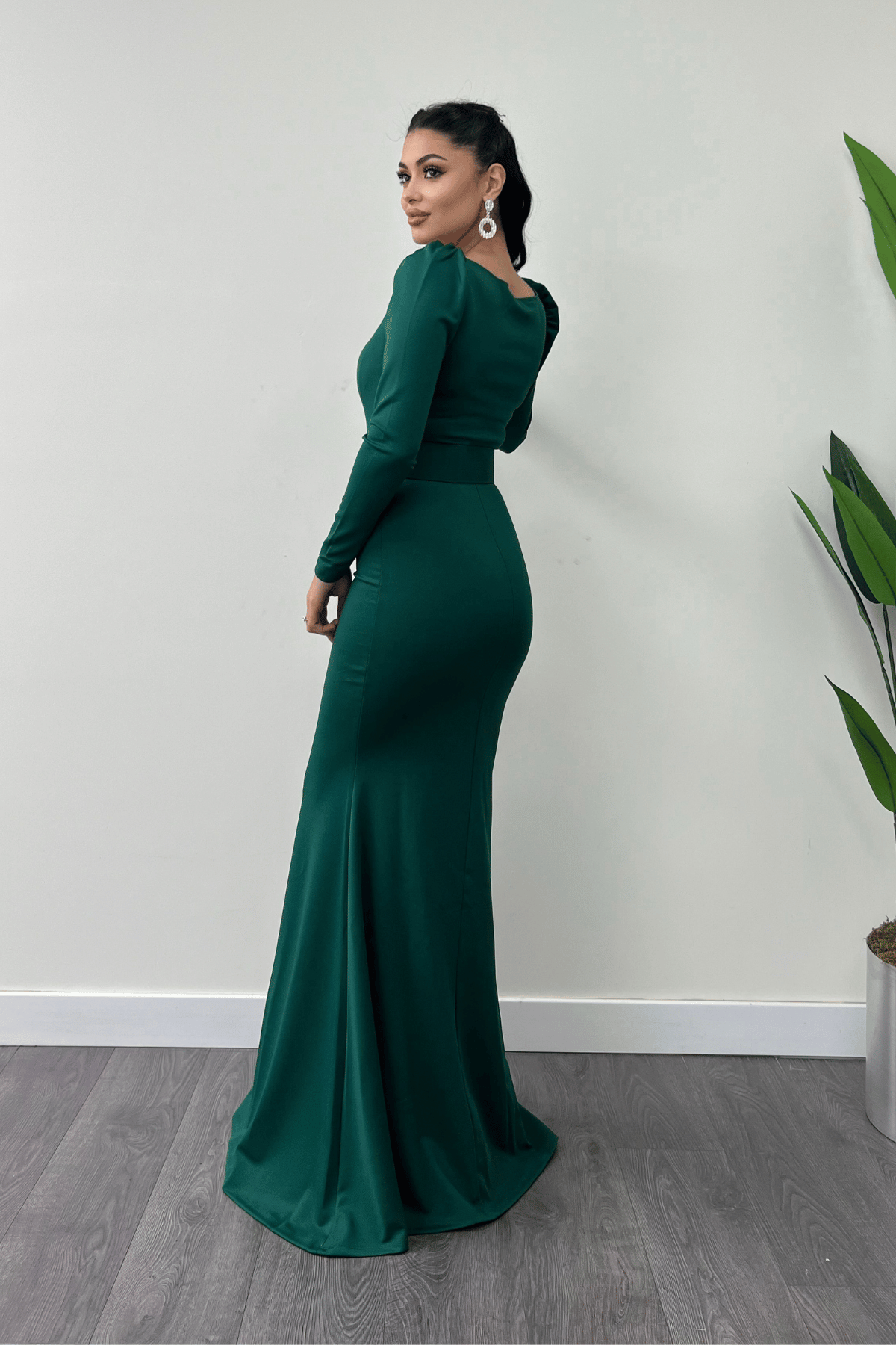 فستان سمك بحزام من قماش الكريب - الزمرد أخضر