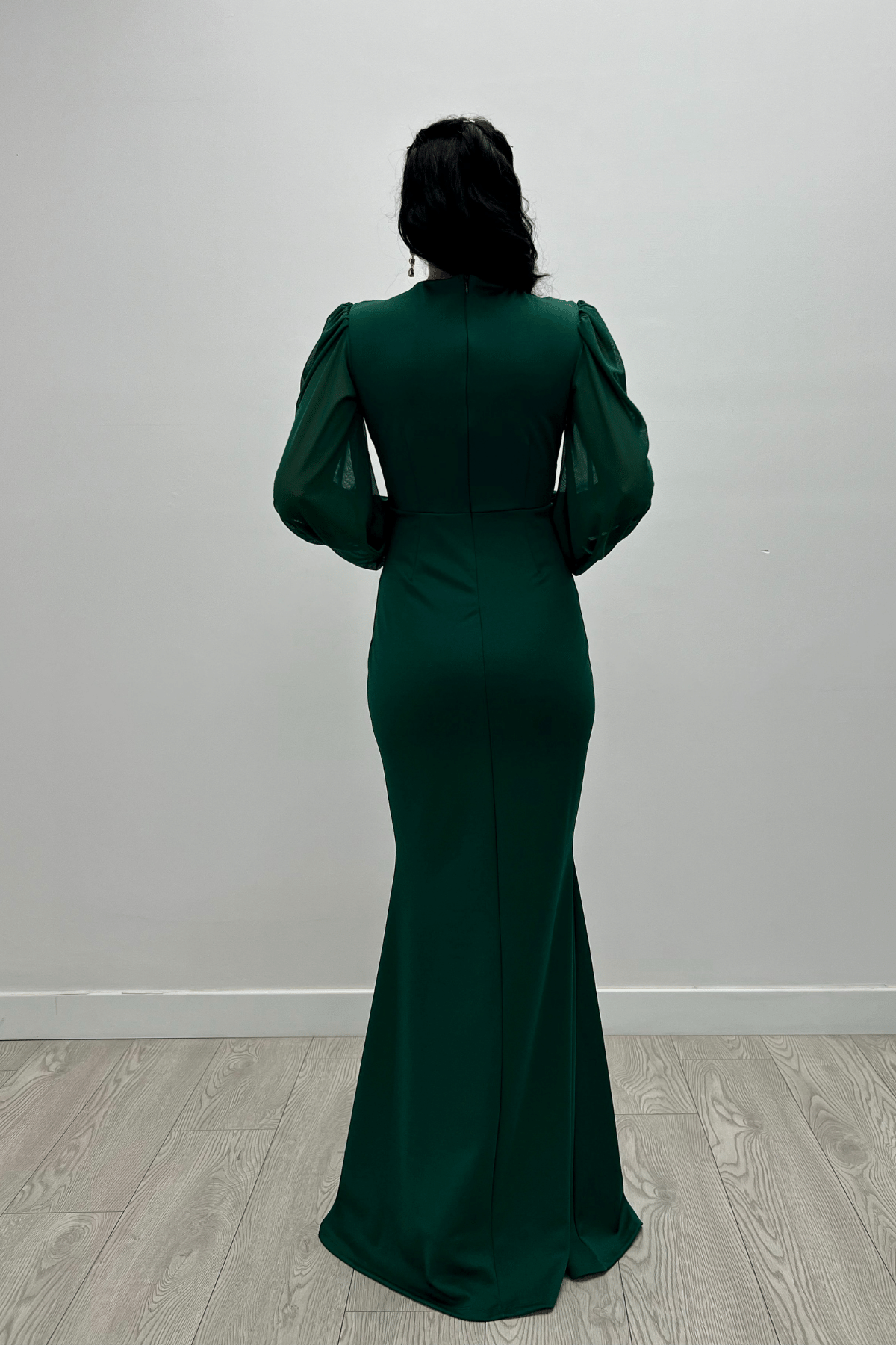 Krep Kumaş Kruvaze Yaka Balık Elbise - ZÜMRÜT YEŞİL