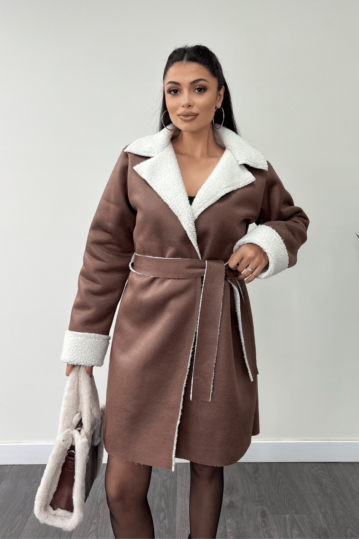 Kürklü Deri Kaban - KAHVERENGİ