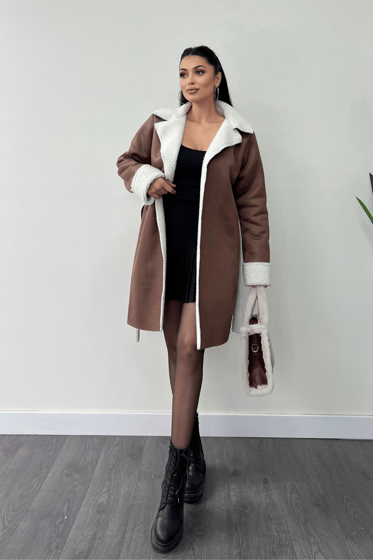 Kürklü Deri Kaban - KAHVERENGİ