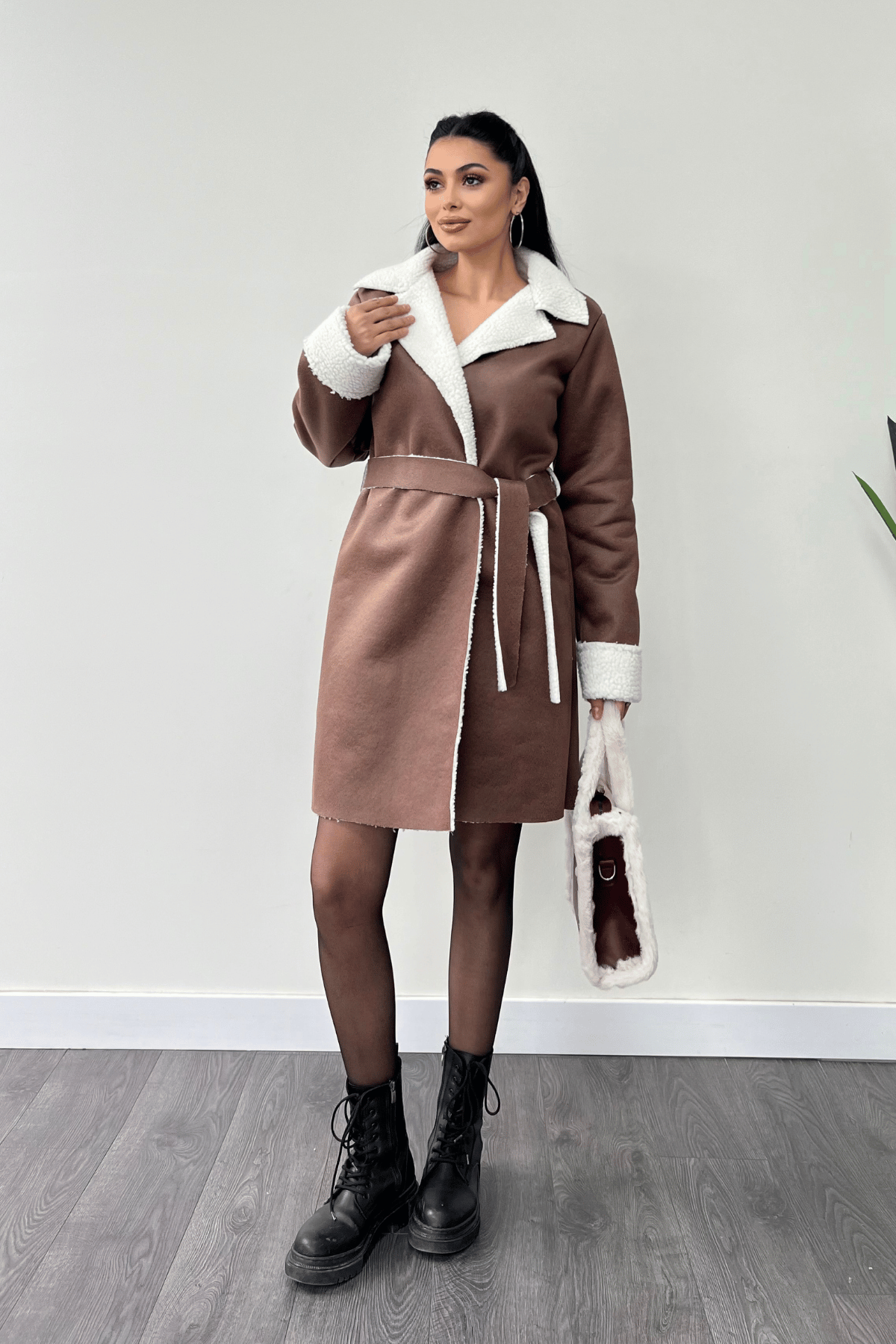 Kürklü Deri Kaban - KAHVERENGİ