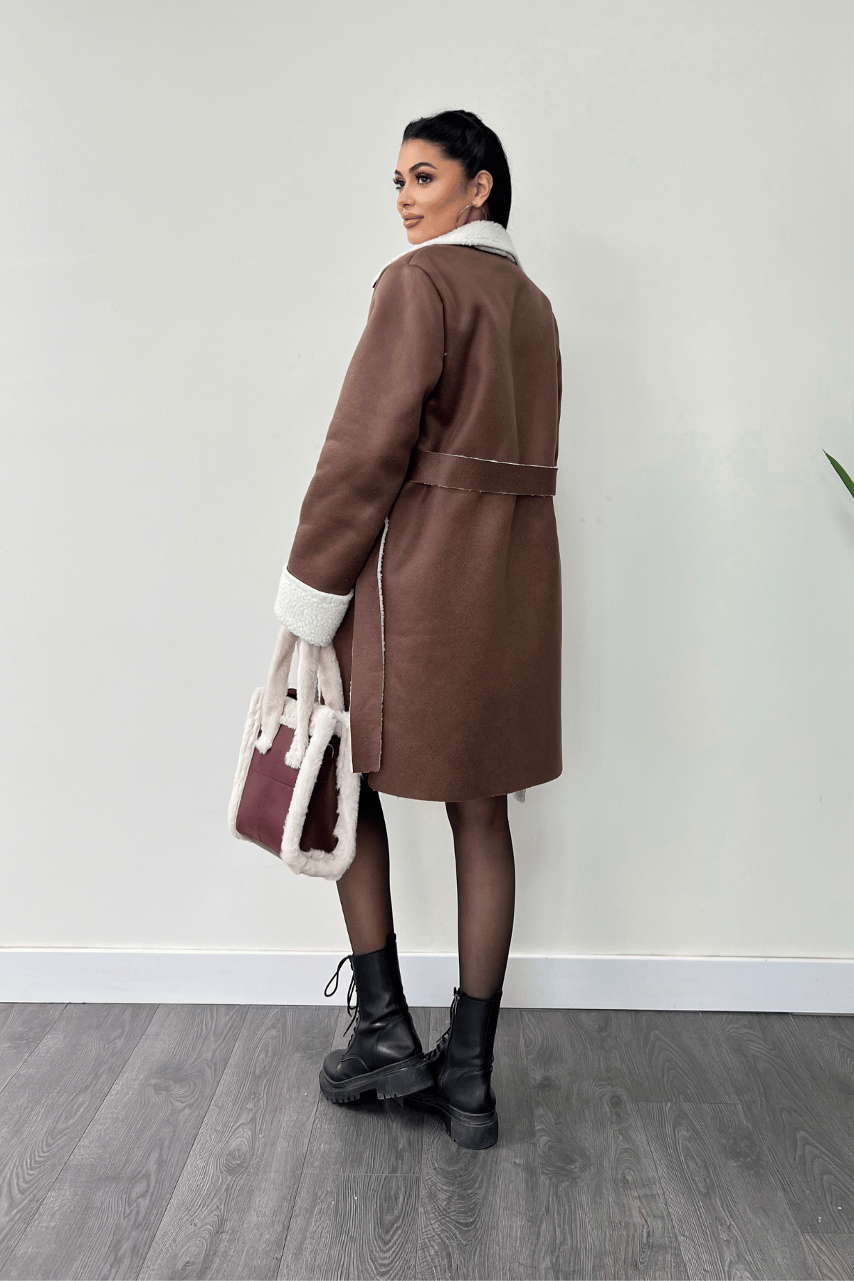 Kürklü Deri Kaban - KAHVERENGİ