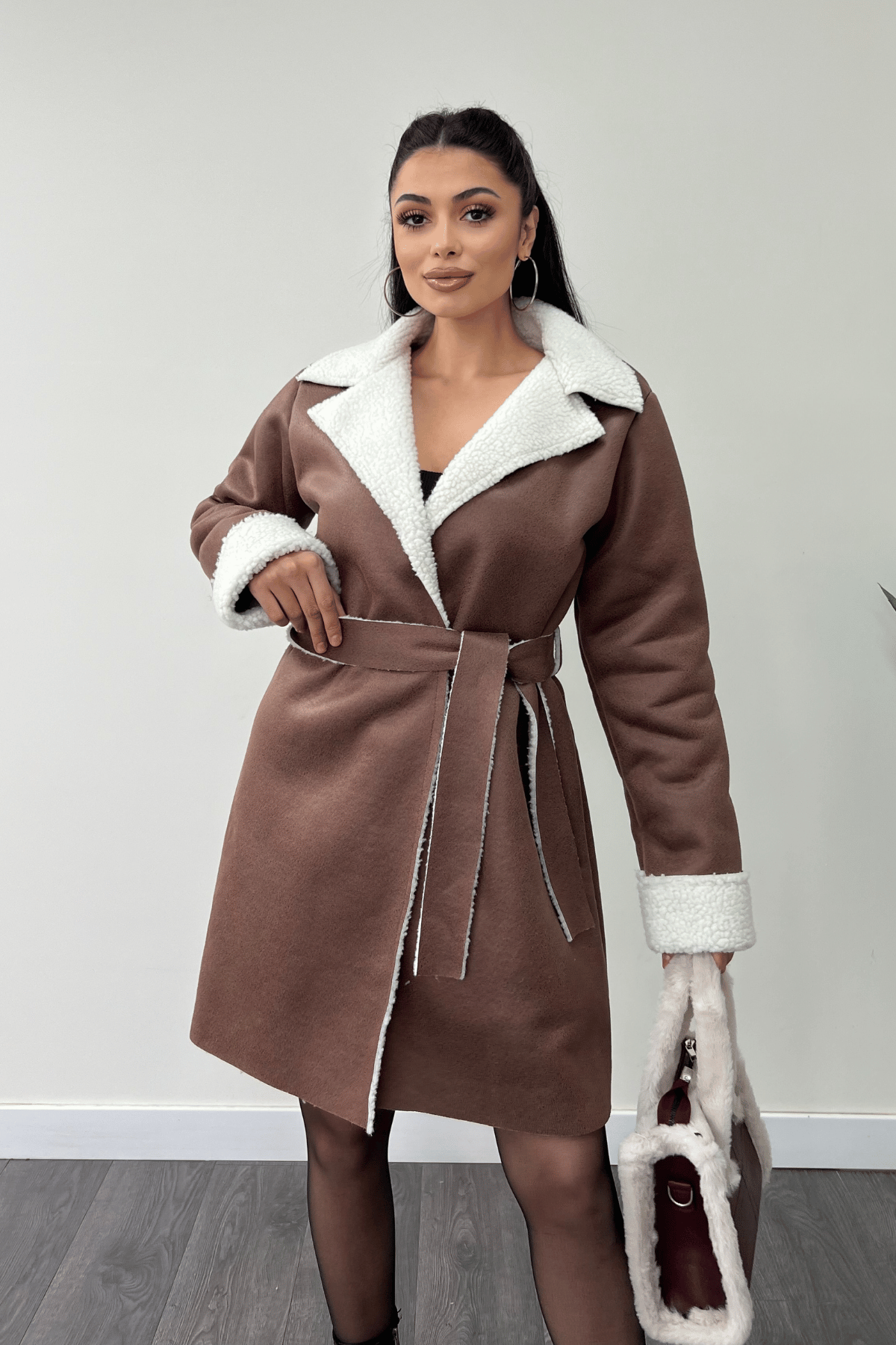 Kürklü Deri Kaban - KAHVERENGİ