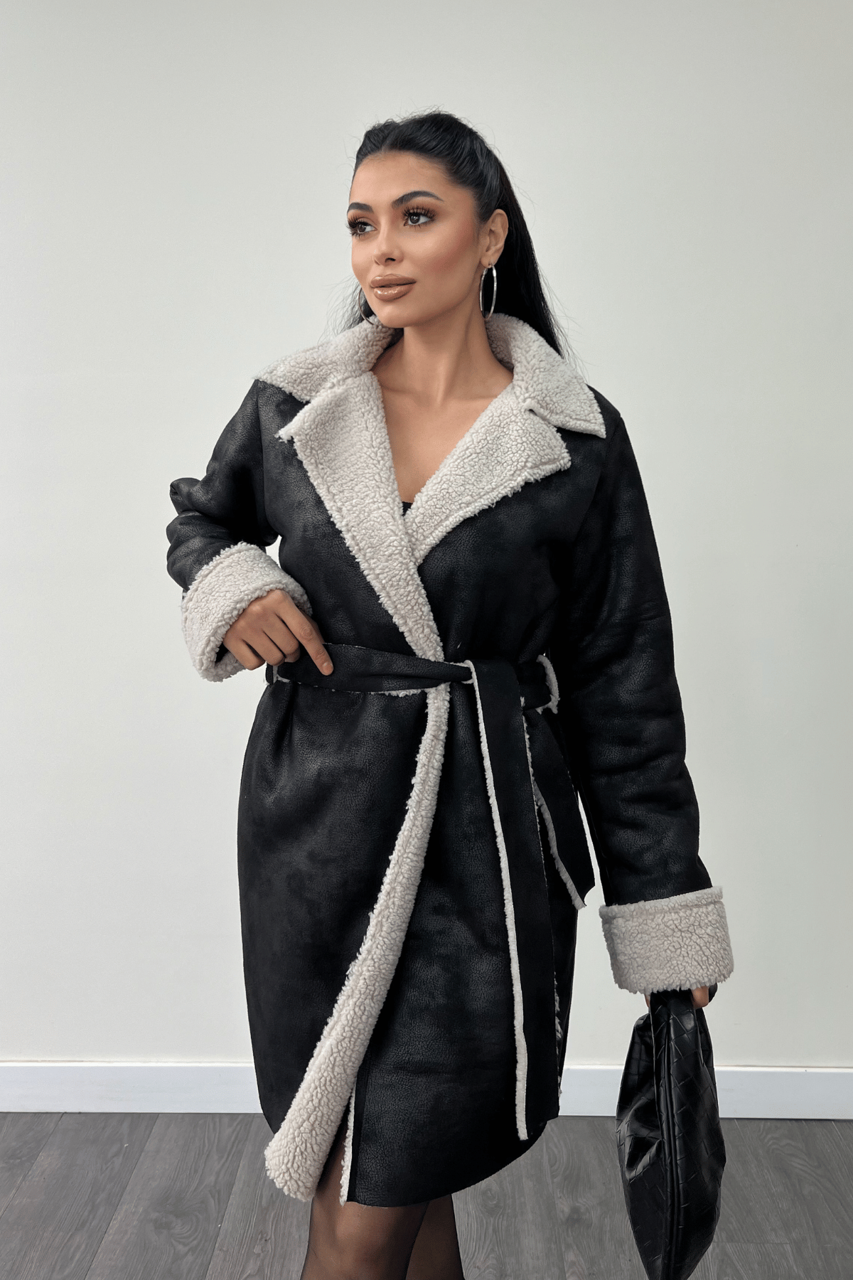 Kürklü Deri Kaban - SİYAH