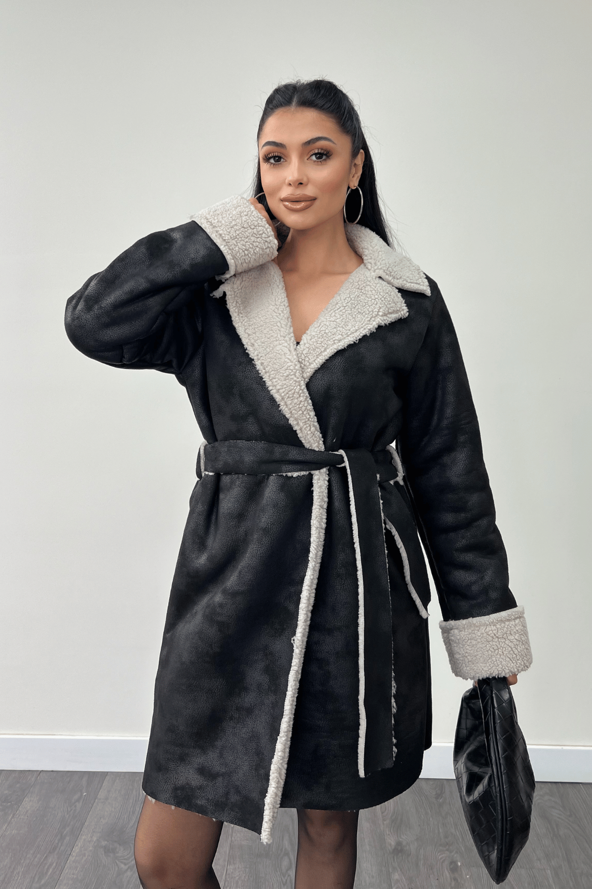 Kürklü Deri Kaban - SİYAH