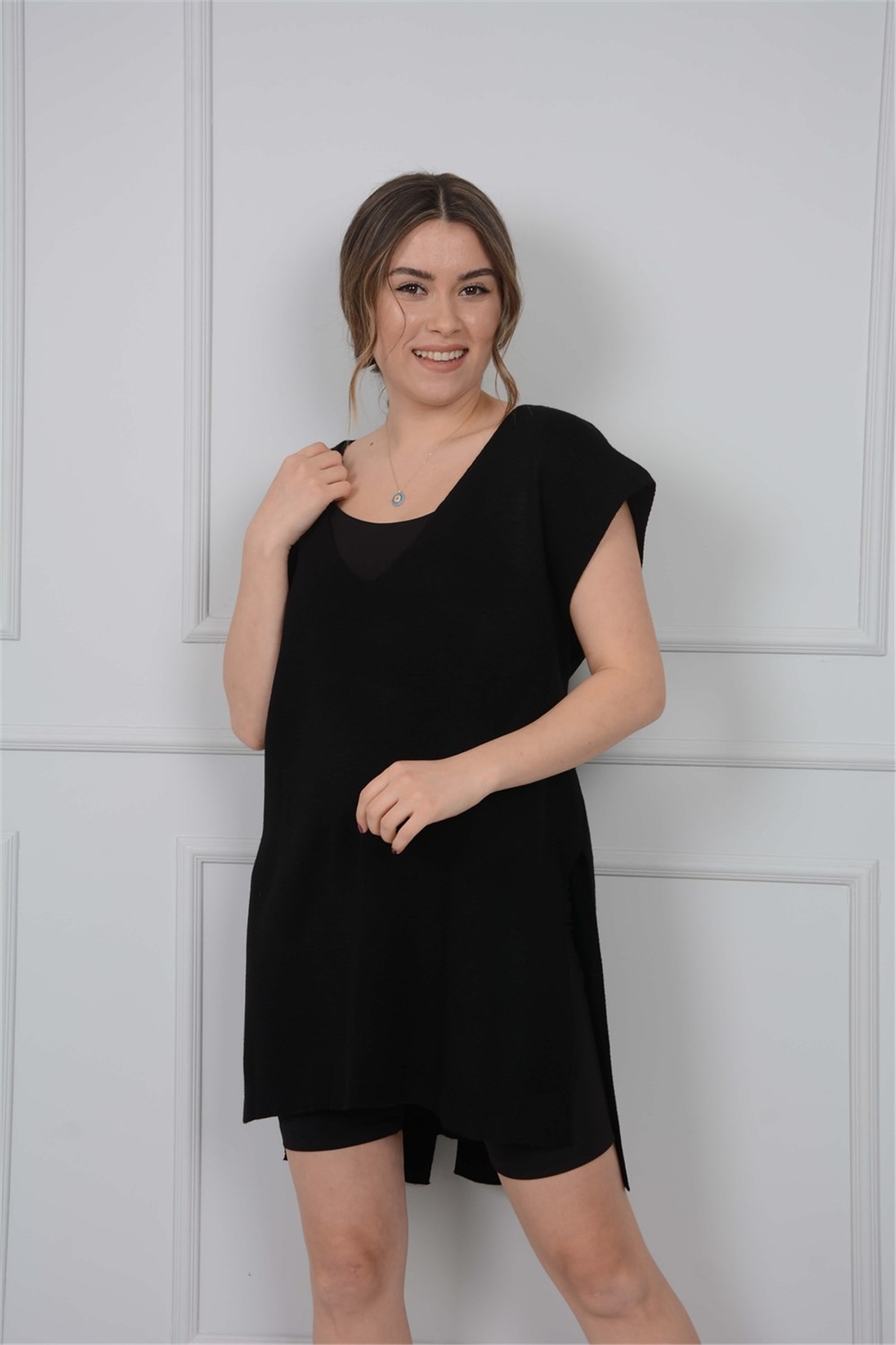 Kuşaklı Süveter - Siyah