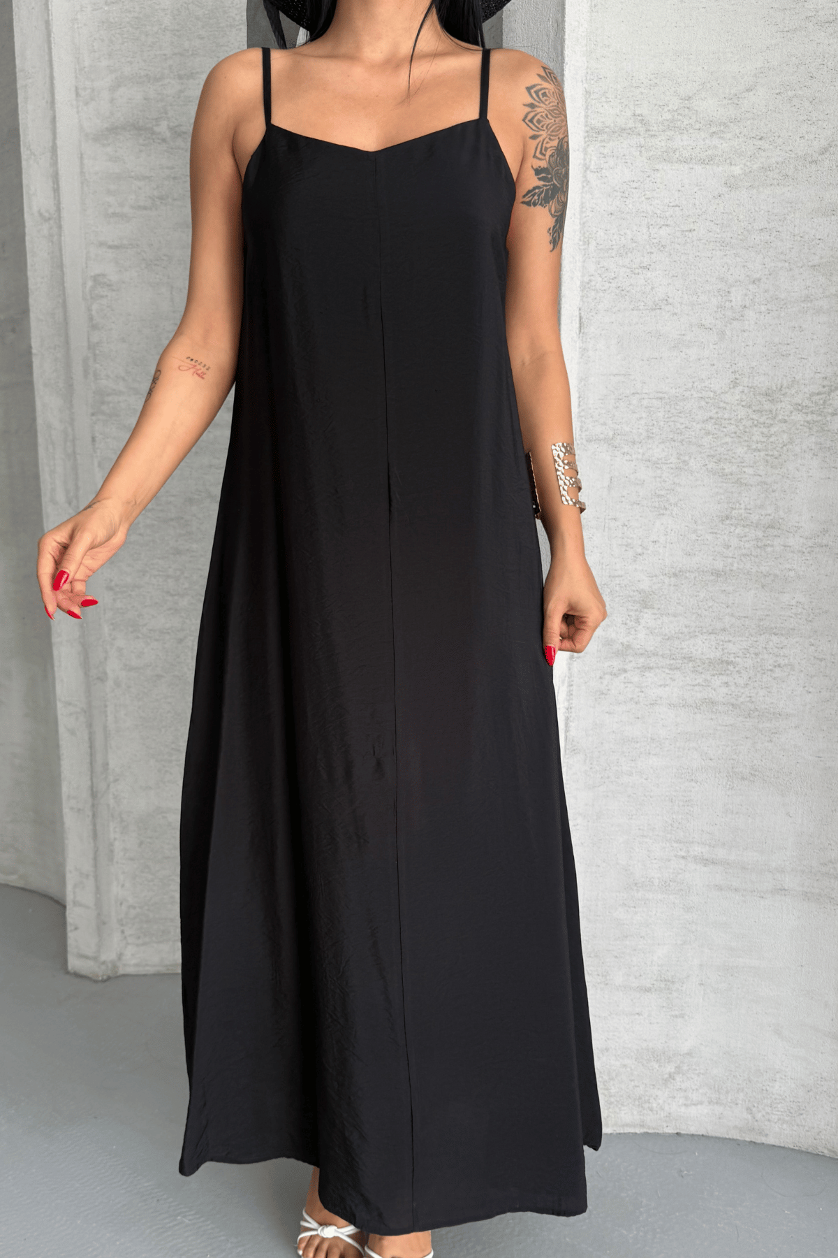 Lilyum Kumaş Elbise - SİYAH