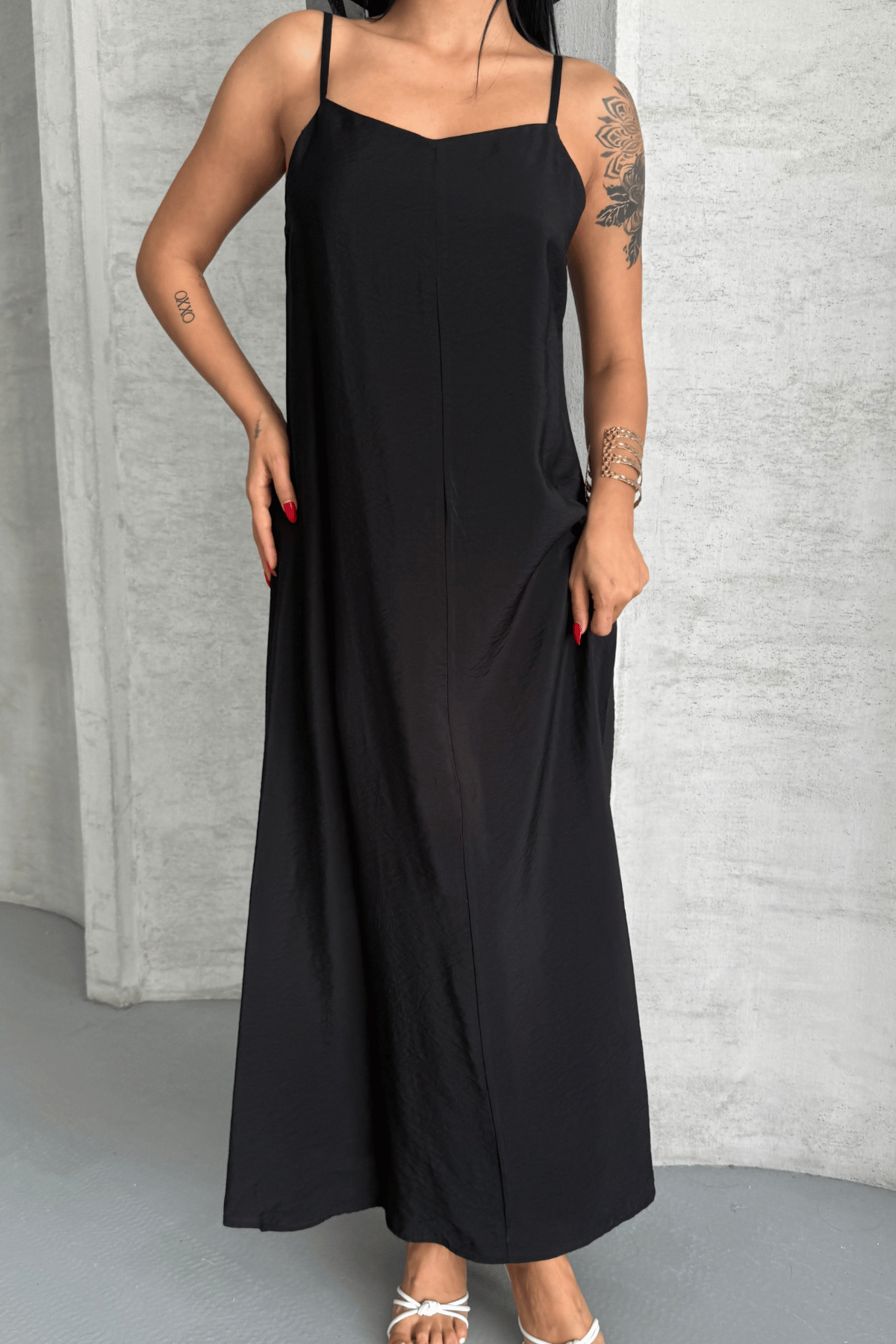 Lilyum Kumaş Elbise - SİYAH