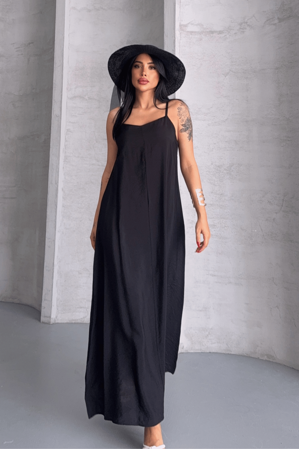 Lilyum Kumaş Elbise - SİYAH