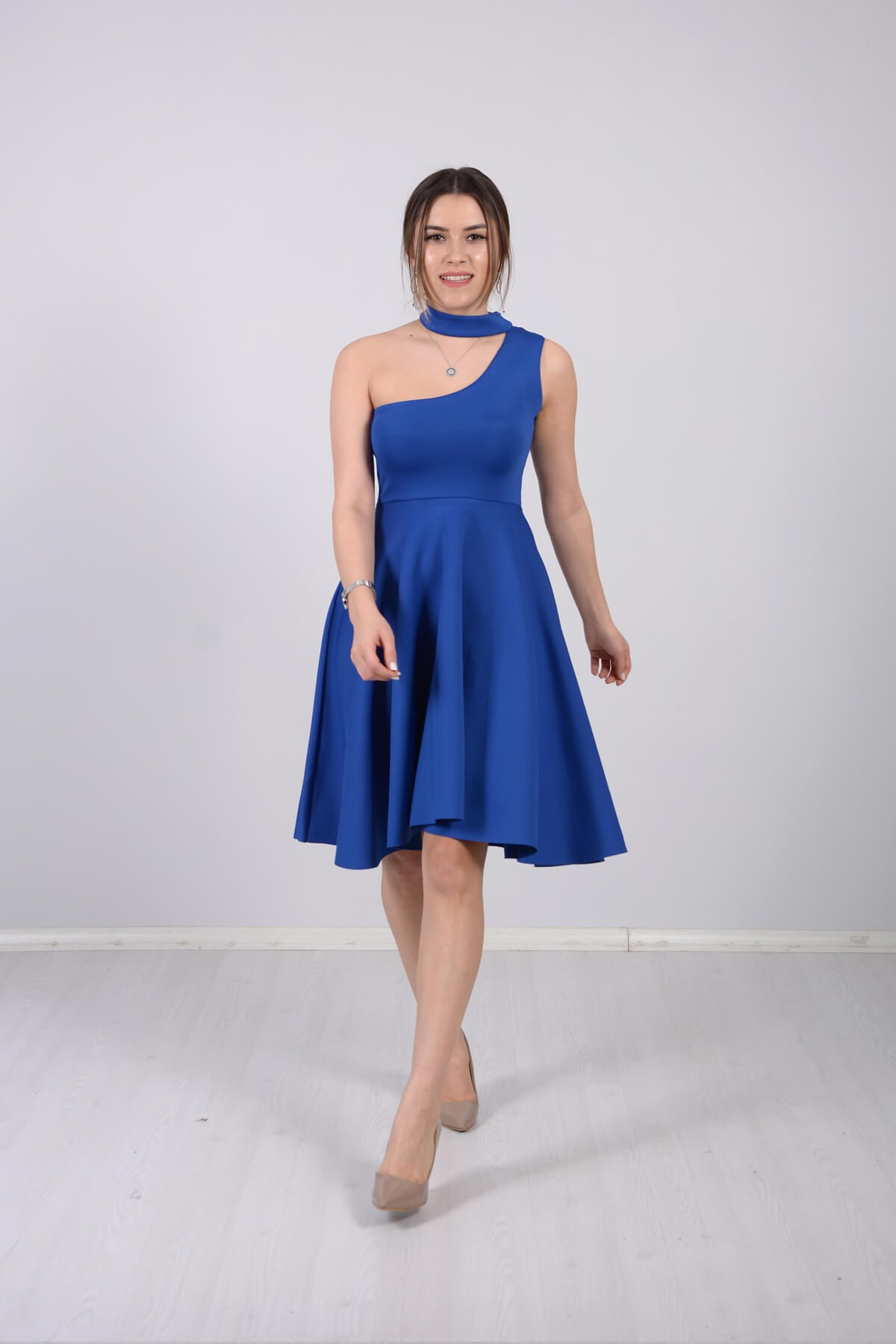 Mini Elbise - Saks Mavi