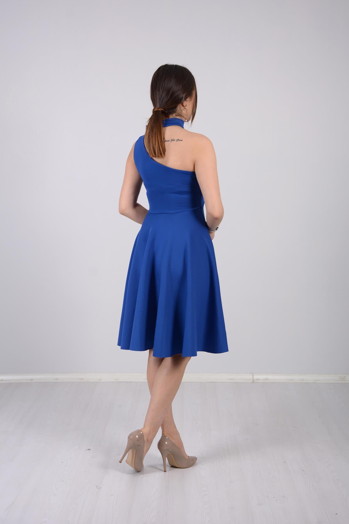 Mini Elbise - Saks Mavi