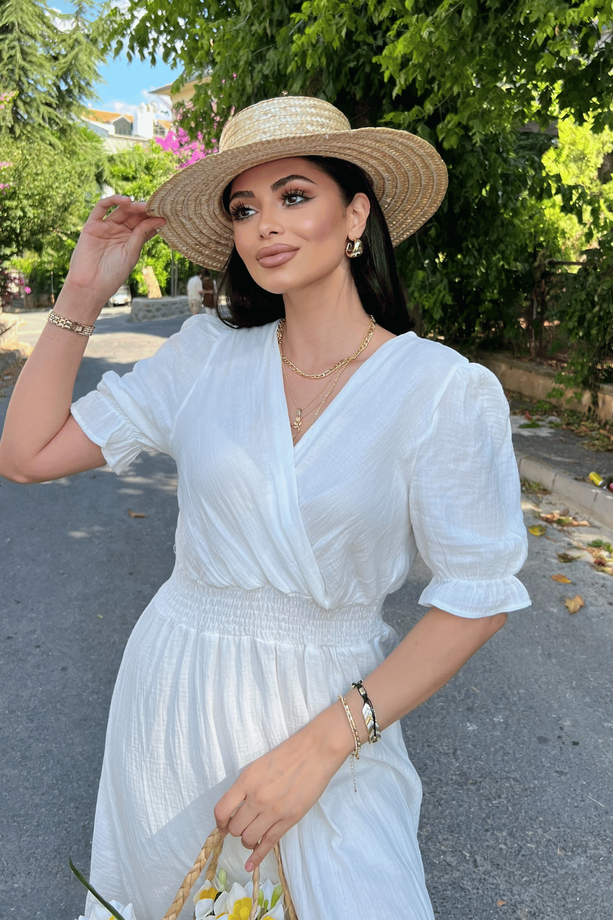 Müslin Kumaş Elbise - BEYAZ