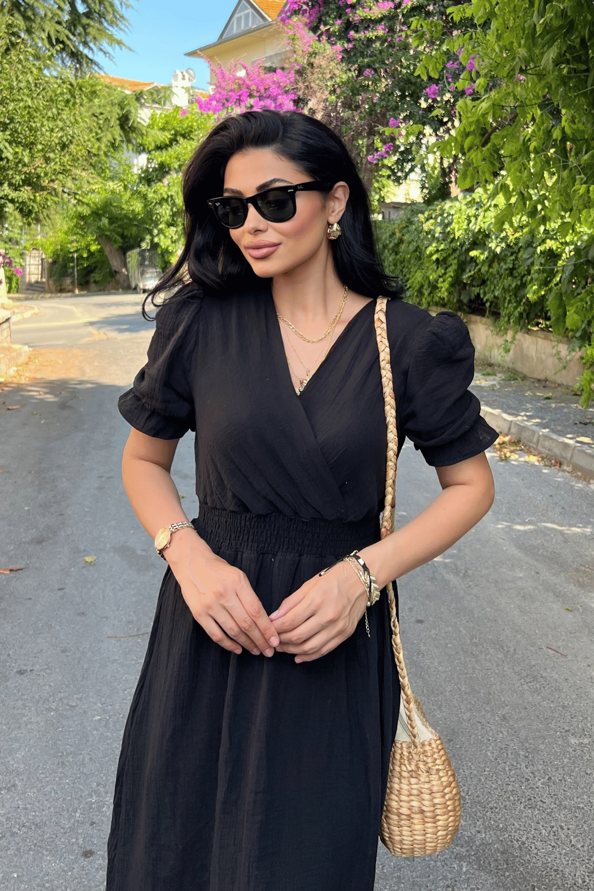 Müslin Kumaş Elbise - SİYAH