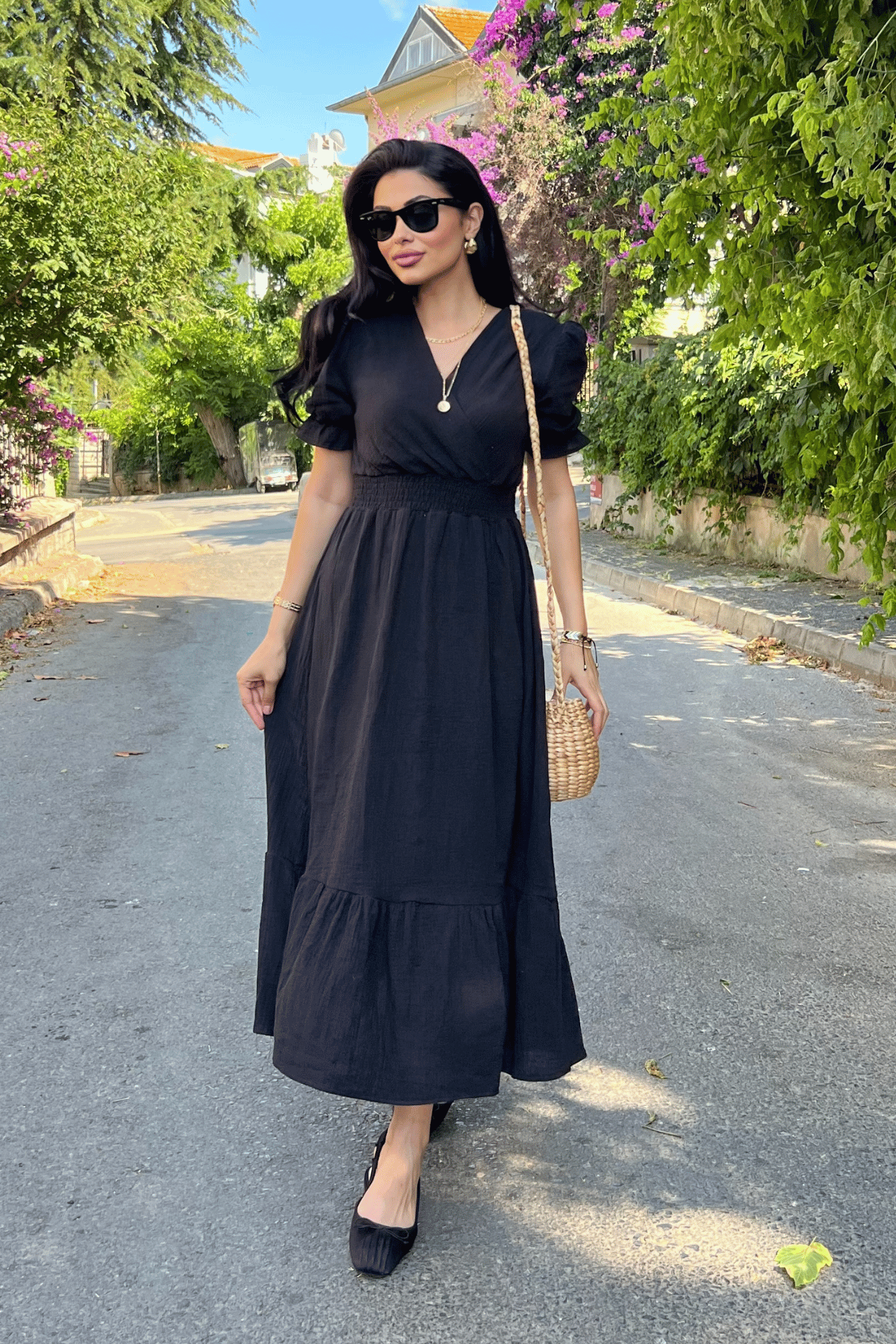 Müslin Kumaş Elbise - SİYAH