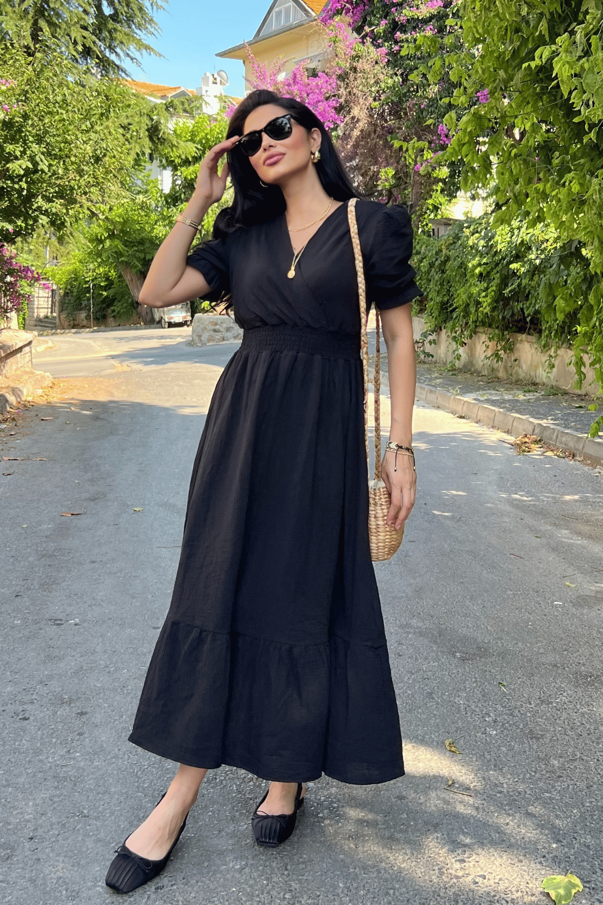 Müslin Kumaş Elbise - SİYAH