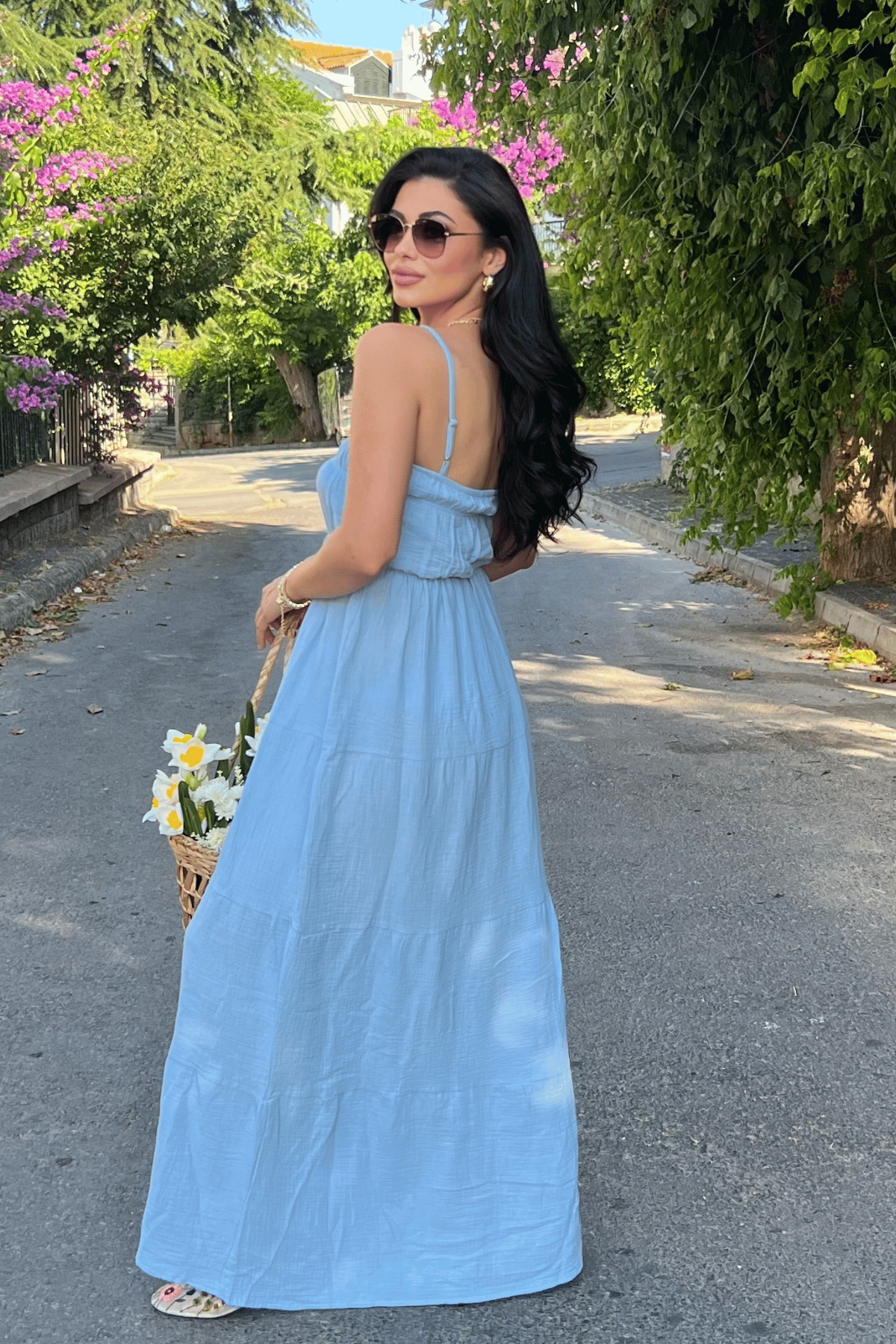 Müslin Kumaş Uzun Elbise - BEBE MAVİSİ