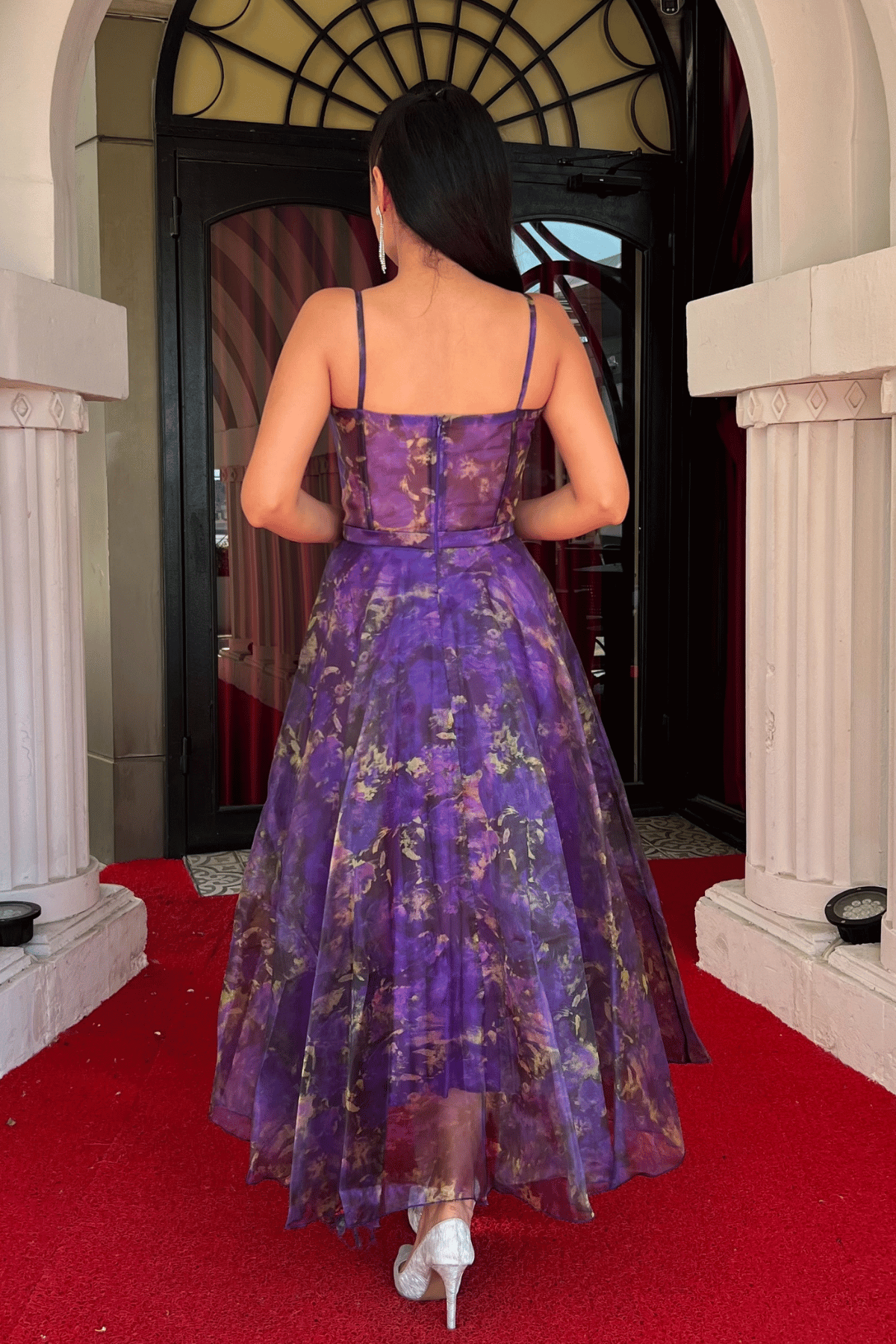 Organze Kumaş Askılı Midi Elbise - MOR