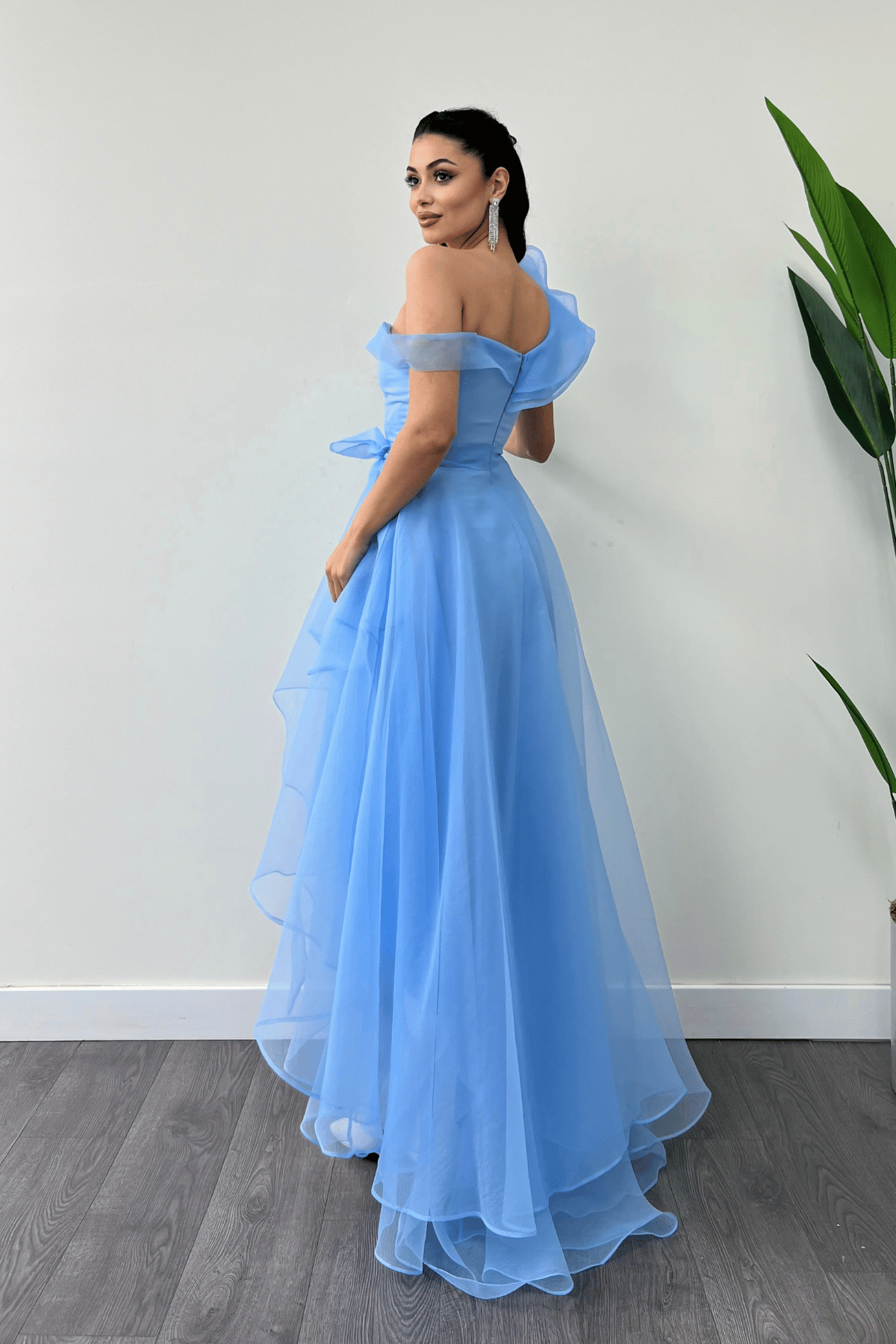 Organze Kumaş Kat Kat Abiye Elbise - BEBE MAVİSİ