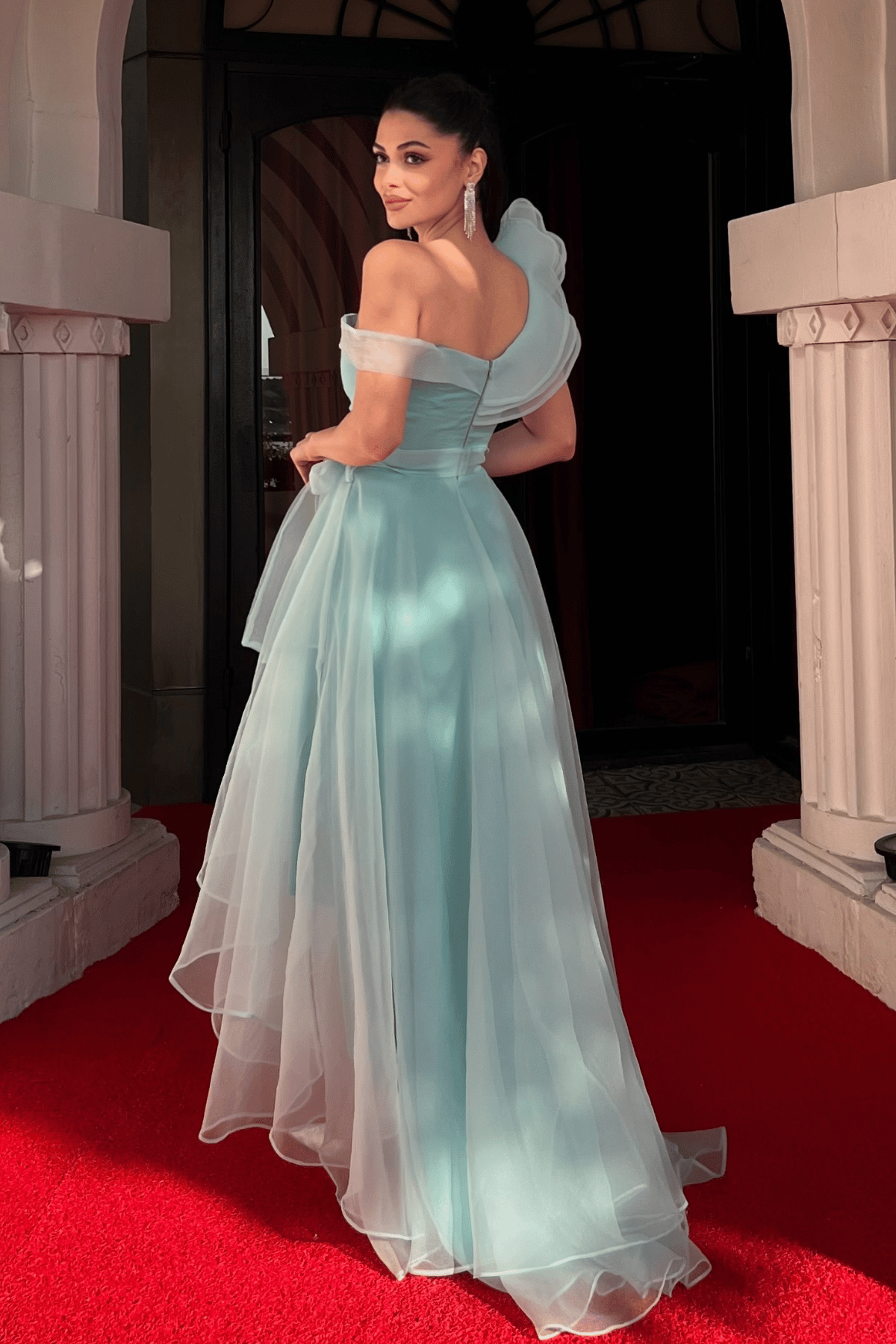 Organze Kumaş Kat Kat Abiye Elbise - MİNT YEŞİLİ