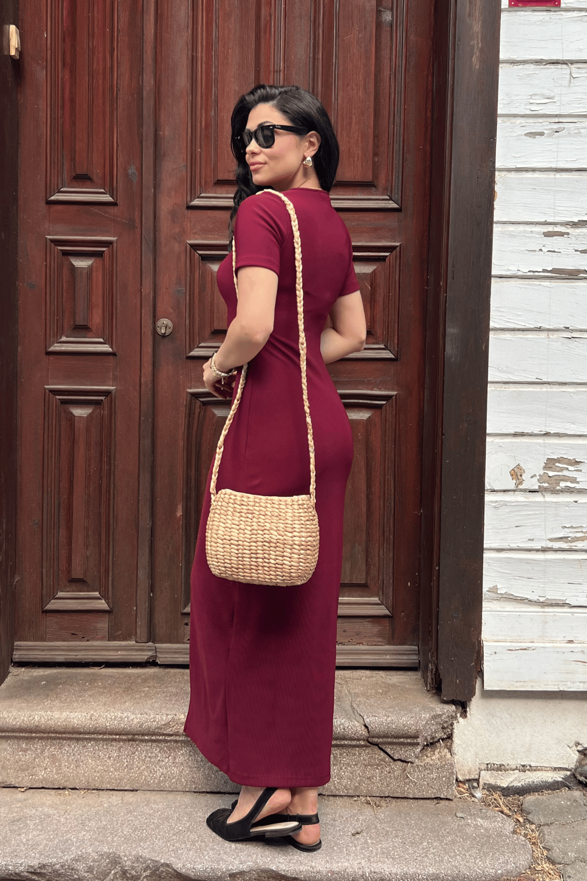 Ottoman Kumaş Kalem Elbise - BORDO