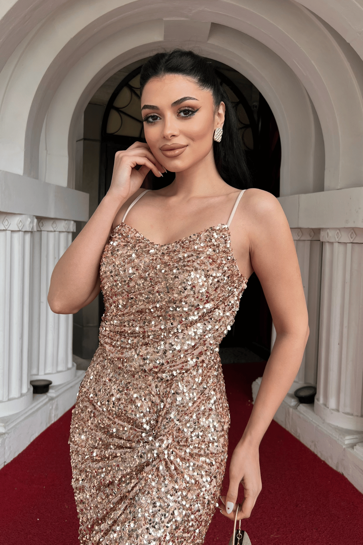 Payet Kumaş Sırt İpli Balık Abiye - BRONZ