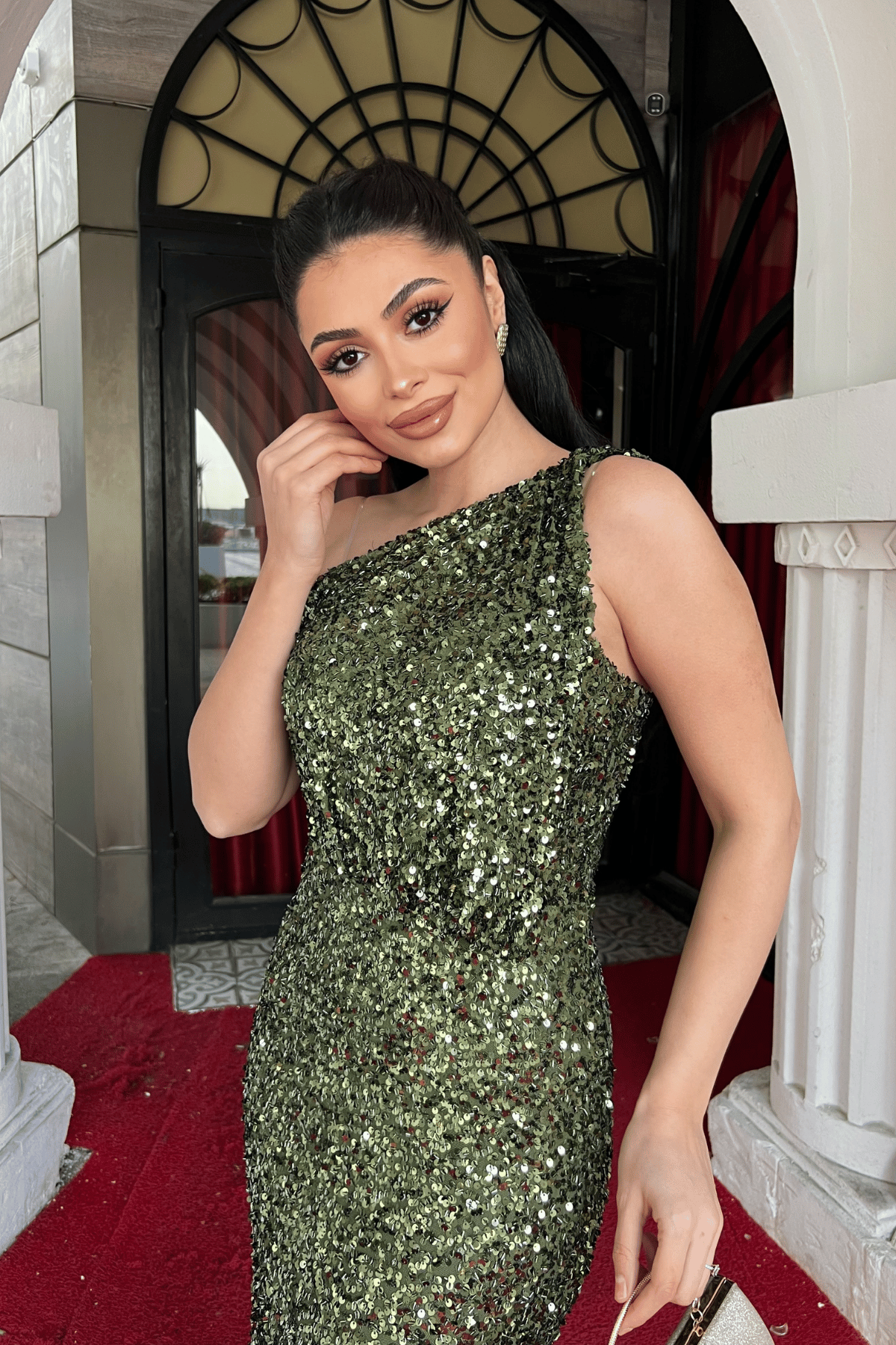 Payet Kumaş Tasarım Balık Elbise - HAKİ YEŞİLİ