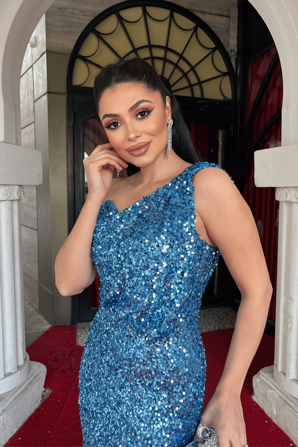 Payet Kumaş Tasarım Balık Elbise - TURKUAZ