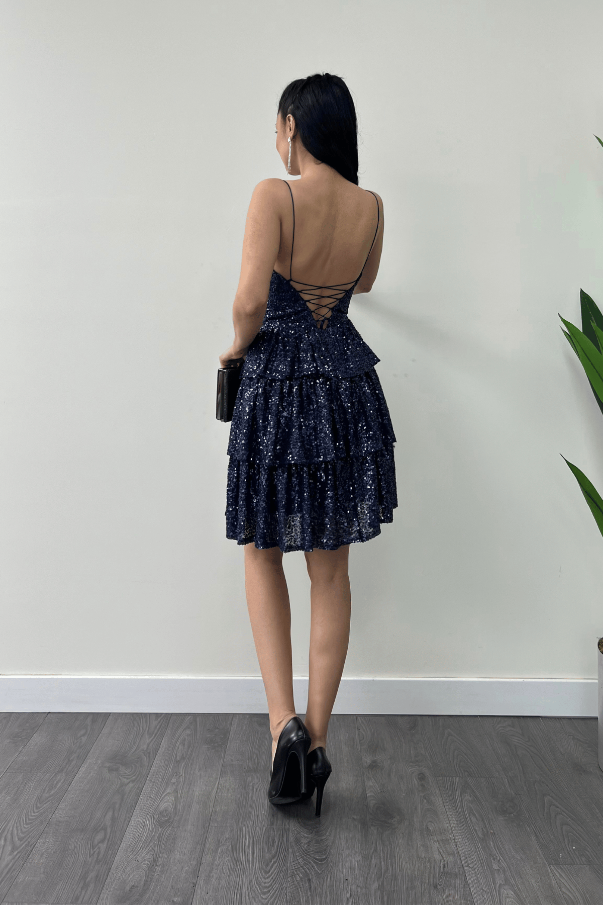 Pul Payet Kat Kat Mini Elbise - LACİVERT